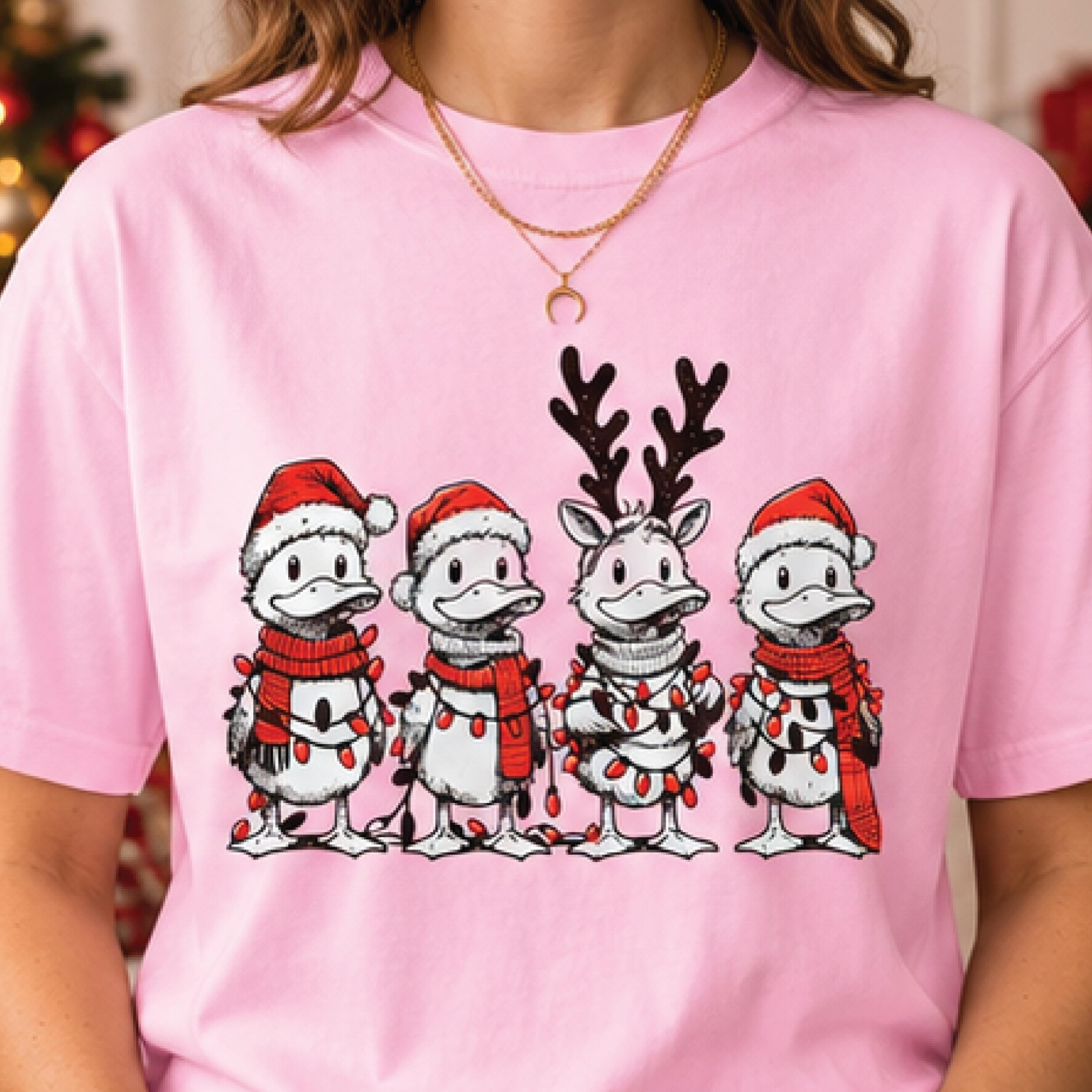 cute christmas ducks shirt, funny holiday duck t-shirt, santa hat reindeer duck graphic tee, festive xmas gift for women