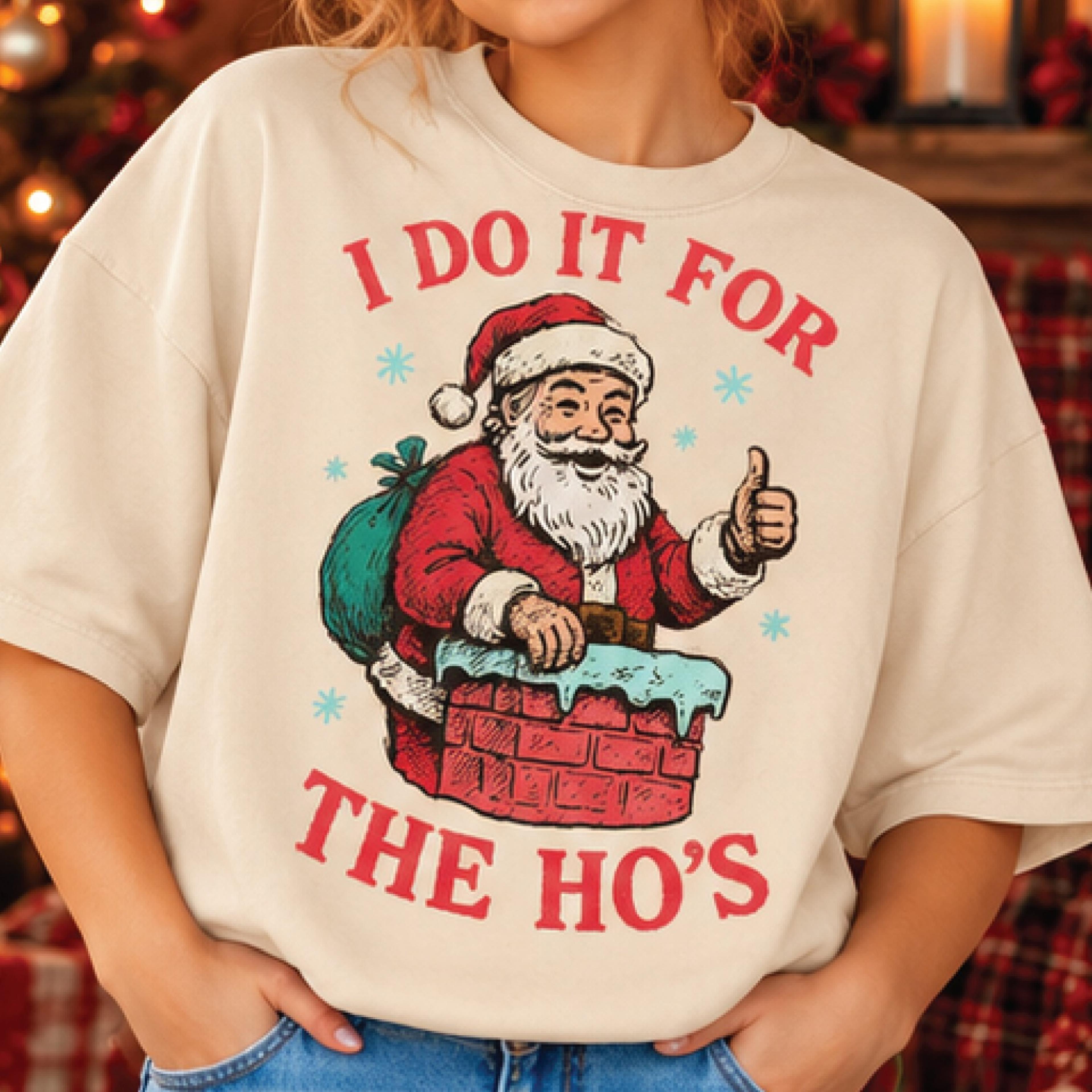 funny santa christmas t-shirt, i do it for the ho's graphic tee, vintage santa chimney shirt, sarcastic adult xmas gift