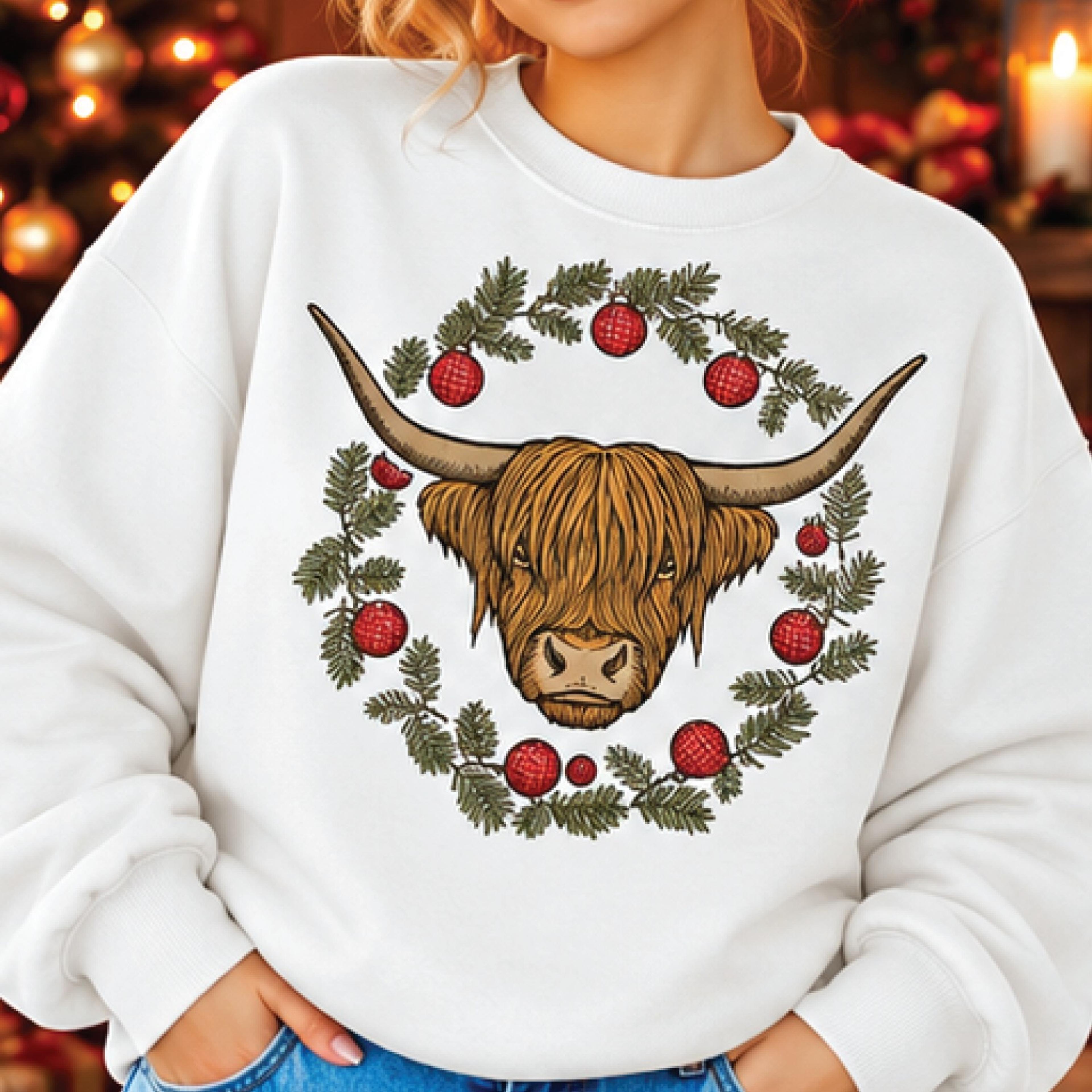 christmas highland cow sweatshirt, cute highland cow holiday sweater, rustic farmhouse christmas pullover, cow lover