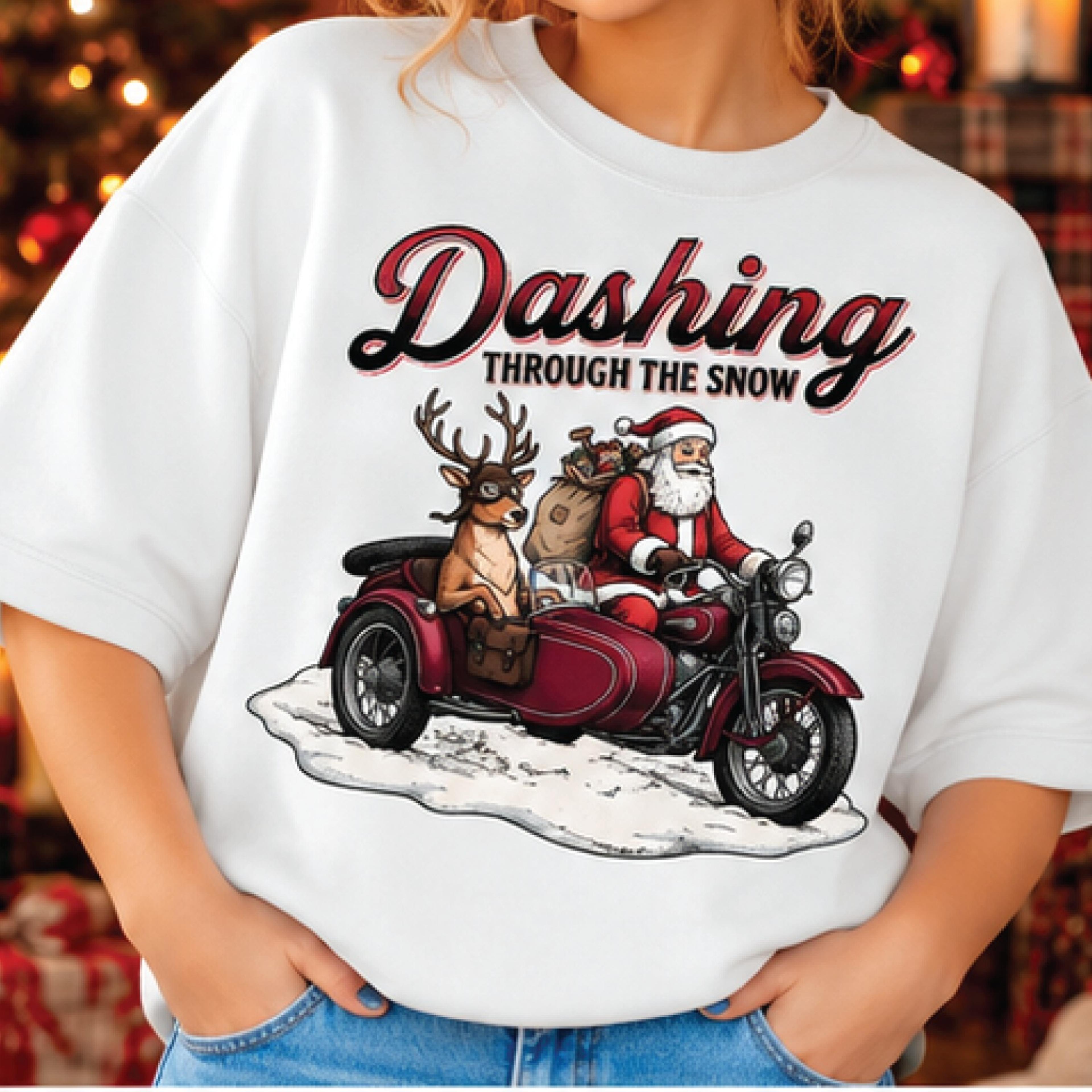 dashing through the snow christmas shirt, funny santa motorcycle t-shirt, vintage biker santa graphic tee, holiday biker