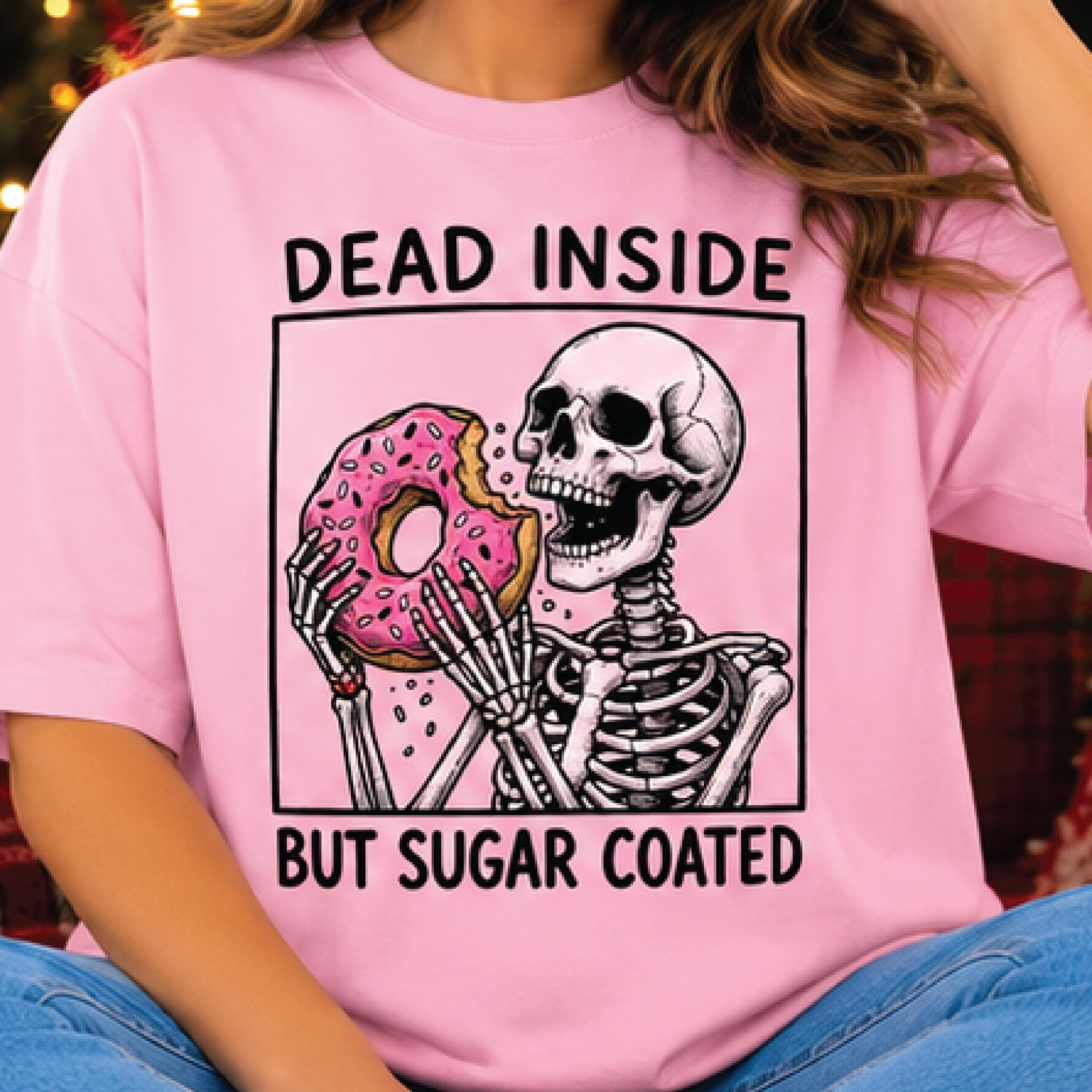 dead inside but sugar coated shirt, funny skeleton donut t-shirt, sarcastic dark humor graphic tee, spooky sweet gift