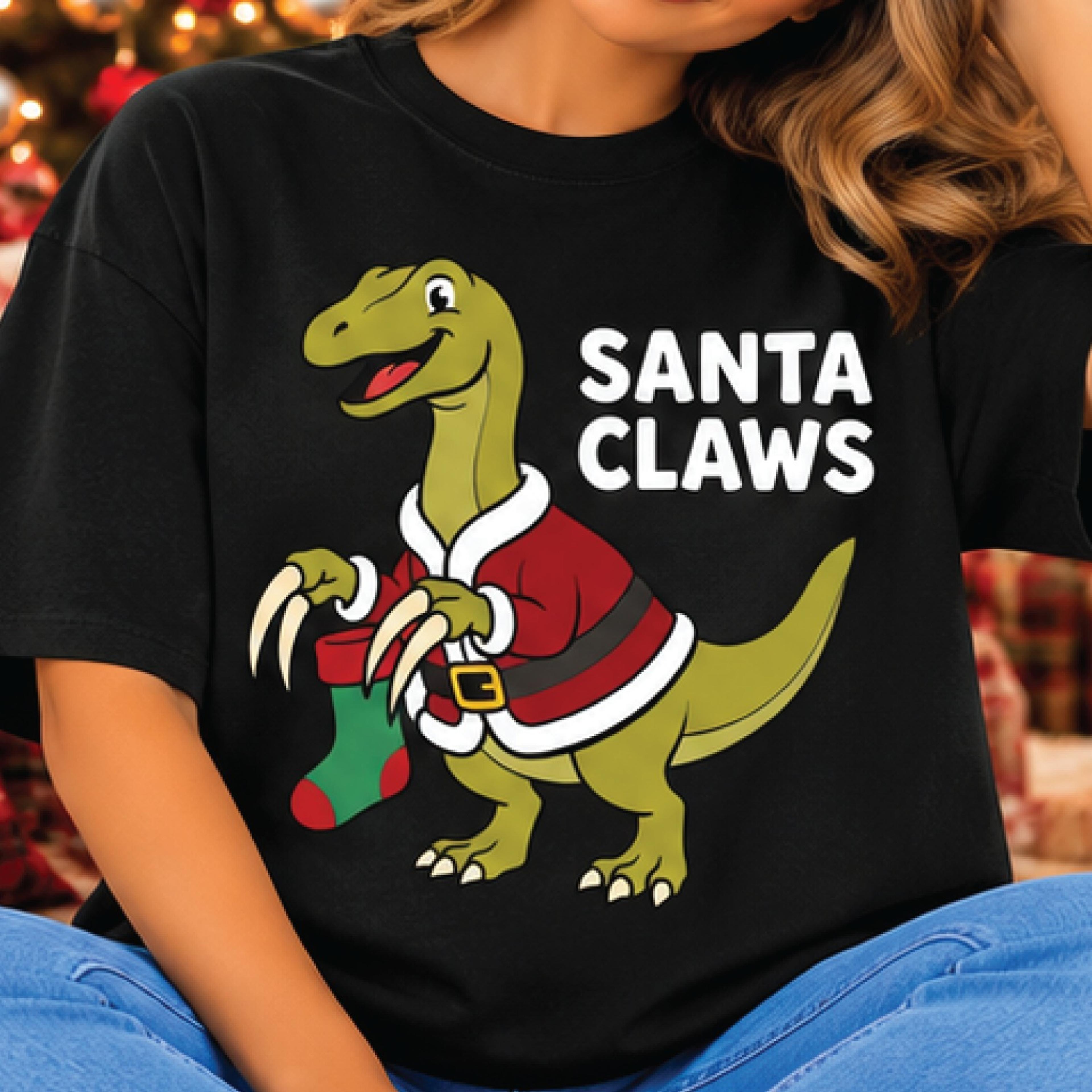 santa claws dinosaur christmas shirt, funny t rex holiday graphic tee, cute santa dinosaur christmas gift for dino lover