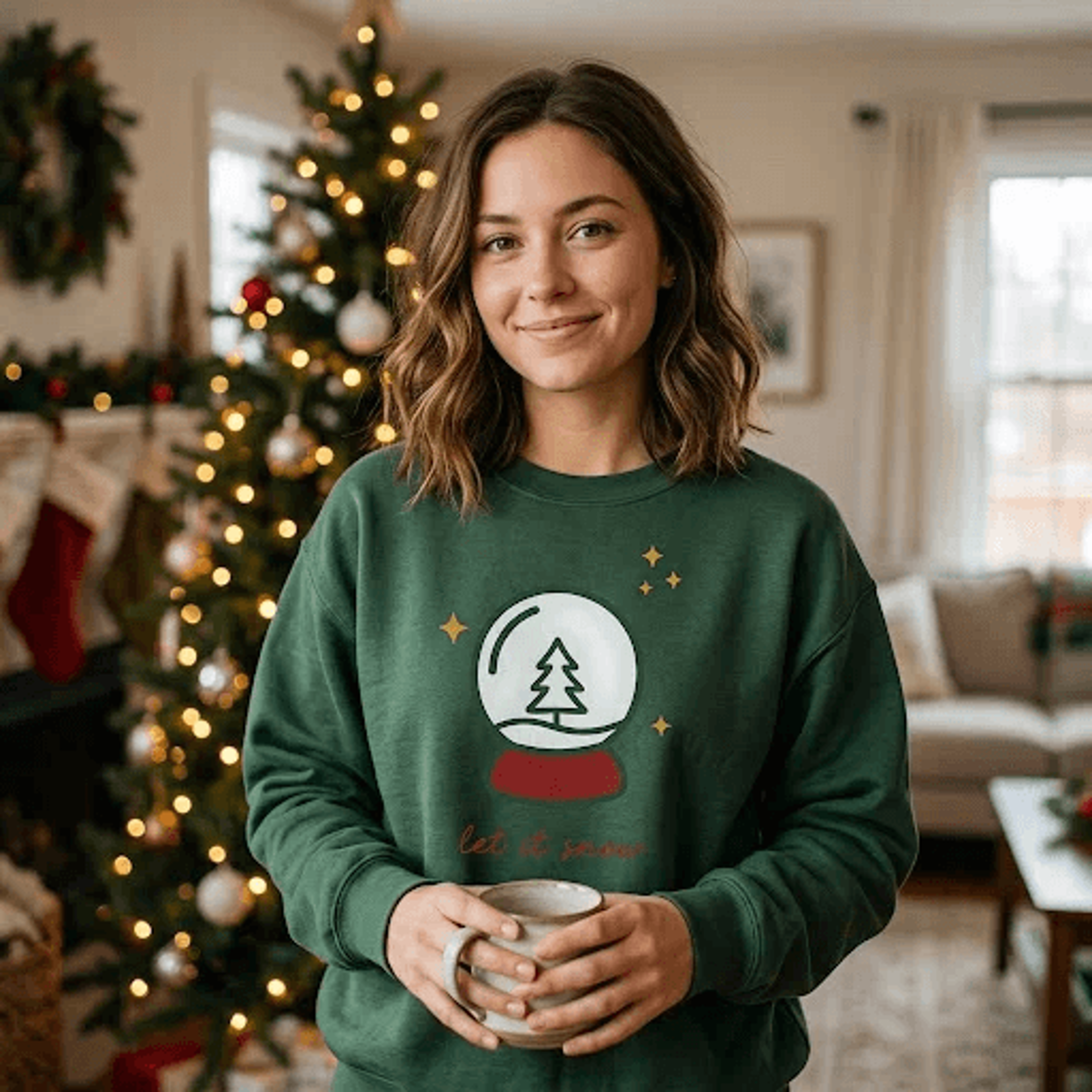 let it snow christmas sweatshirt, minimalist snow globe tree graphic crewneck, cute winter holiday gift for snow lovers