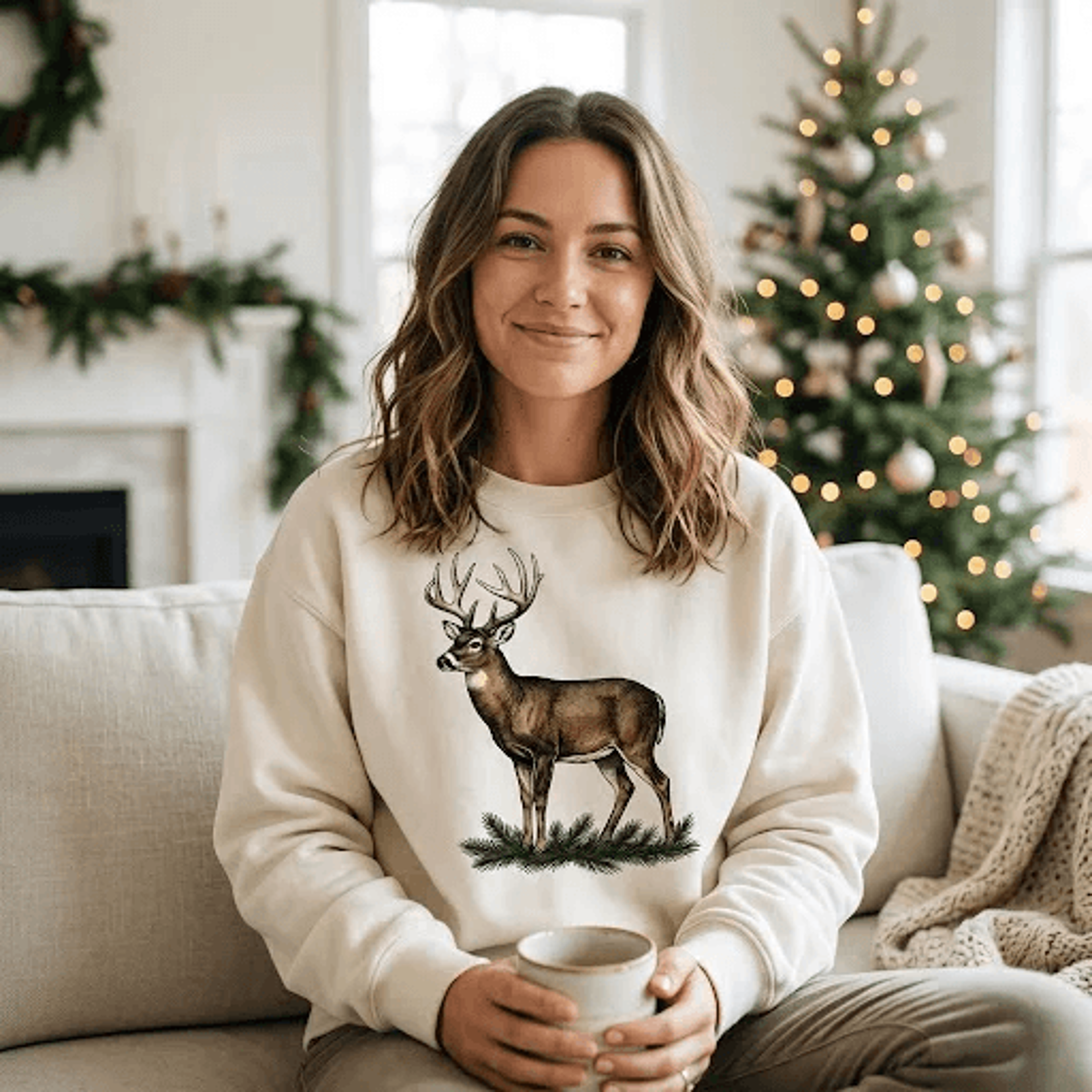 vintage deer sweatshirt, rustic woodland buck graphic crewneck, nature inspired wildlife sweater, deer lover gift