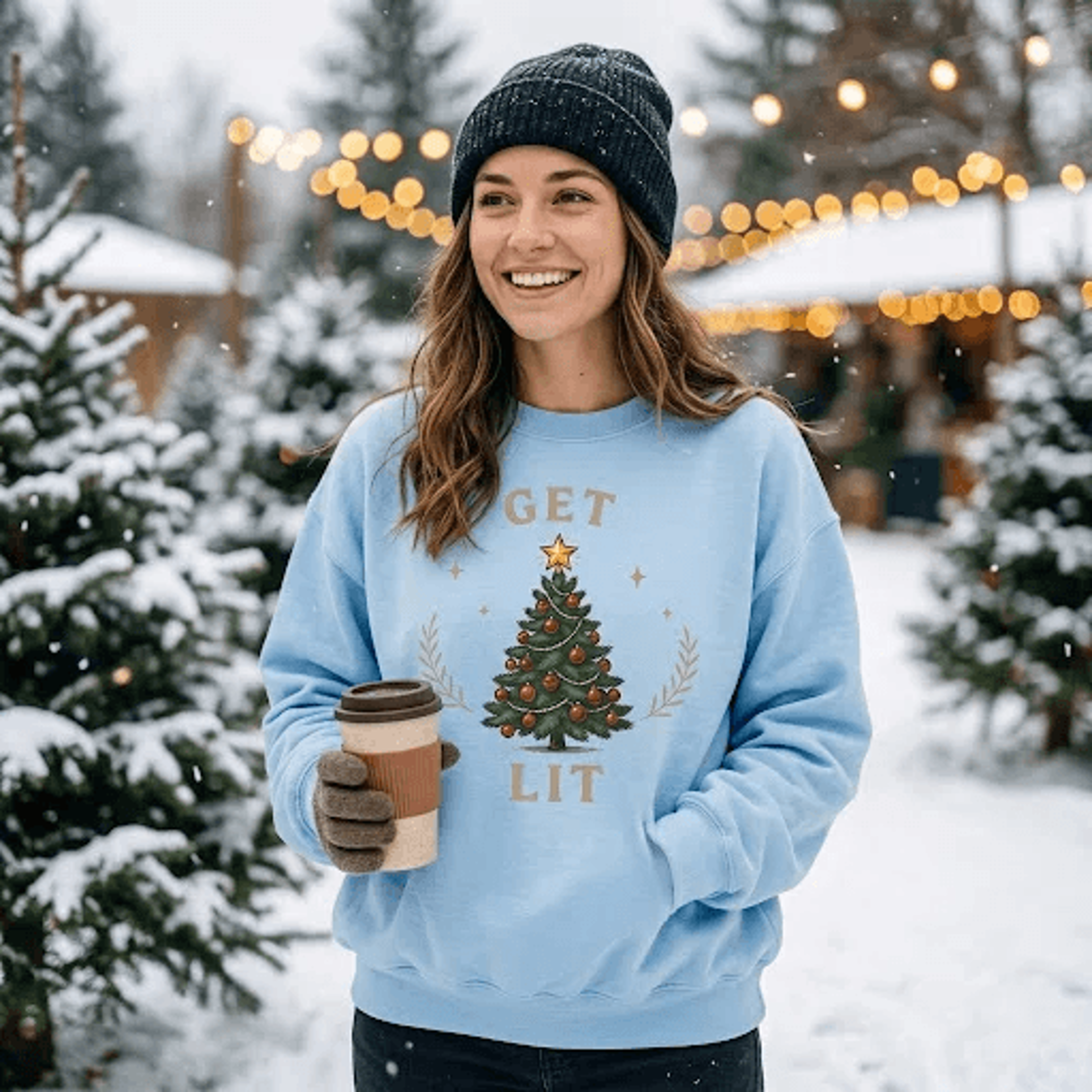 get lit christmas tree sweatshirt, funny holiday crewneck, retro xmas tree pullover, cute festive christmas gift for wom