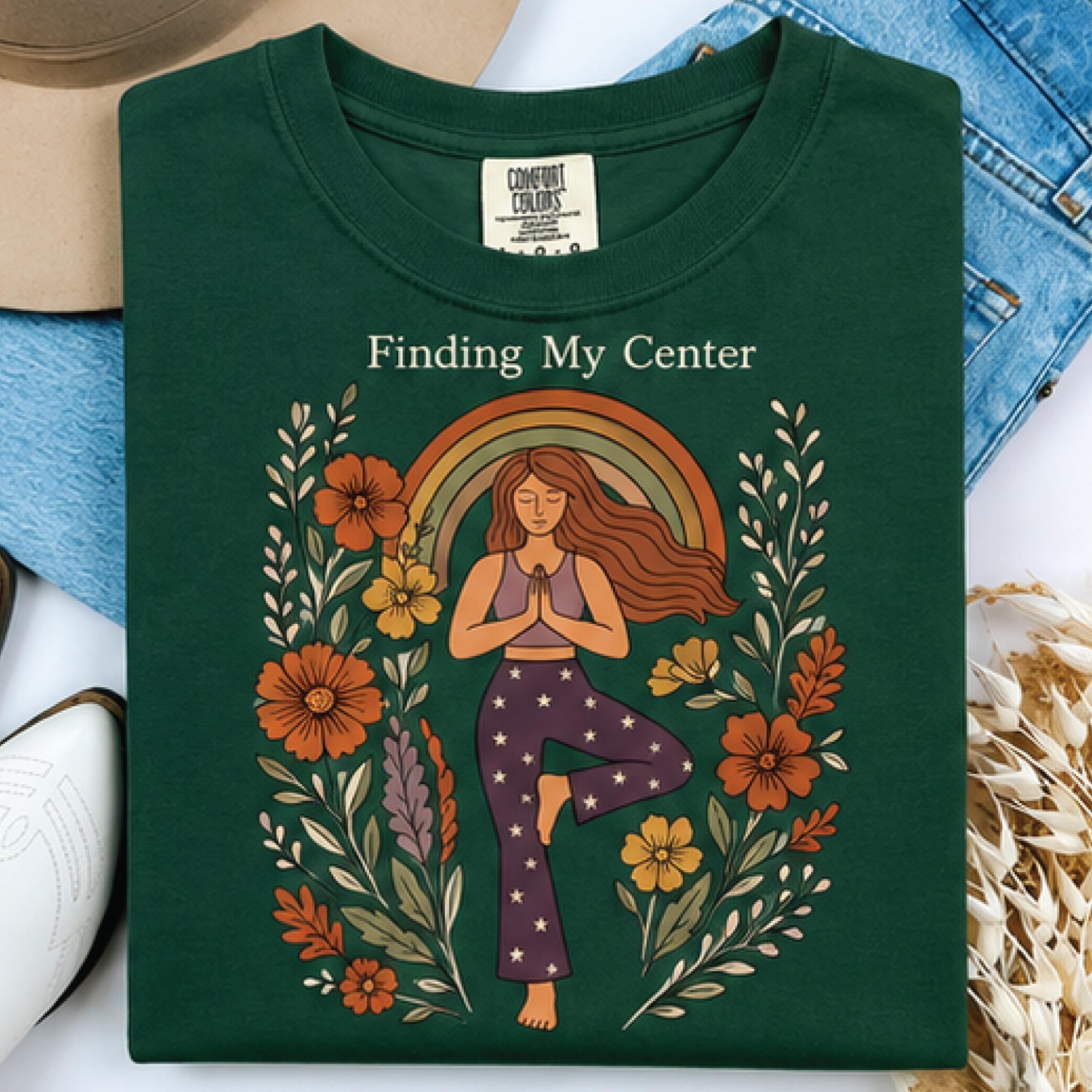 finding my center yoga shirt, boho floral meditation graphic tee, mindfulness yoga lover gift, self care wellness