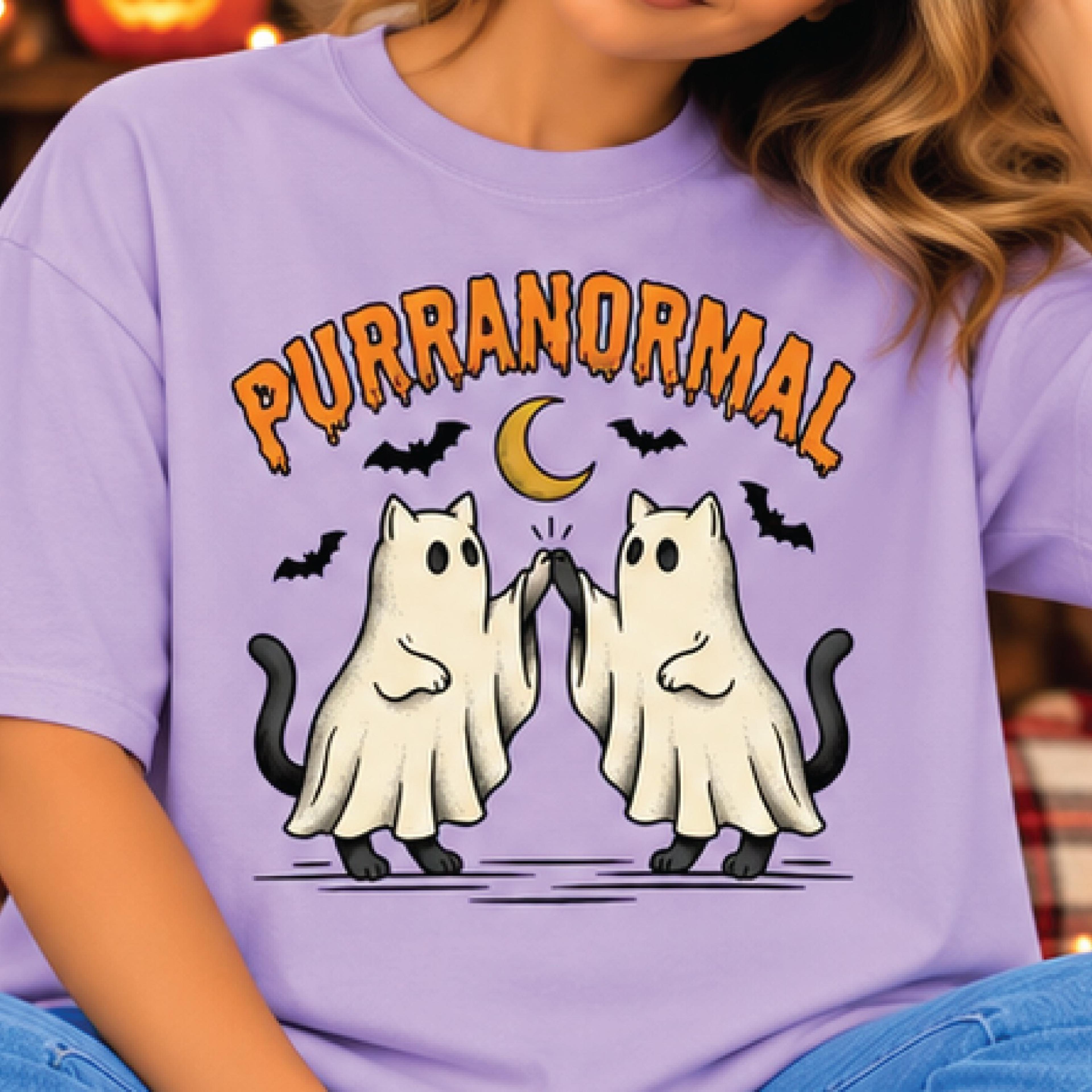 purranormal halloween shirt, funny ghost cat graphic tee, cute spooky season t shirt, cat lover halloween gift for women