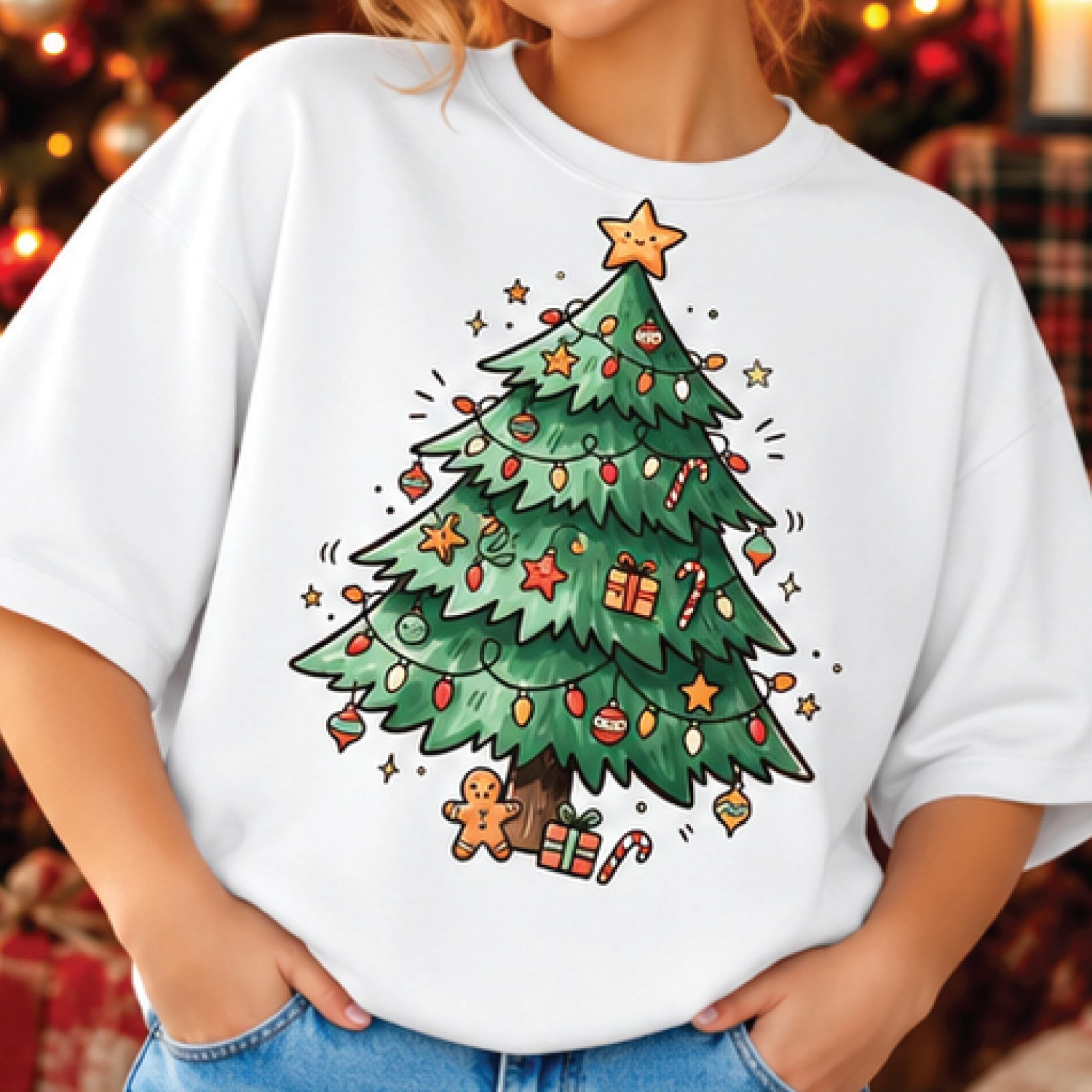 cute christmas tree shirt, festive holiday lights graphic tee, retro christmas tree t shirt, gingerbread xmas gift