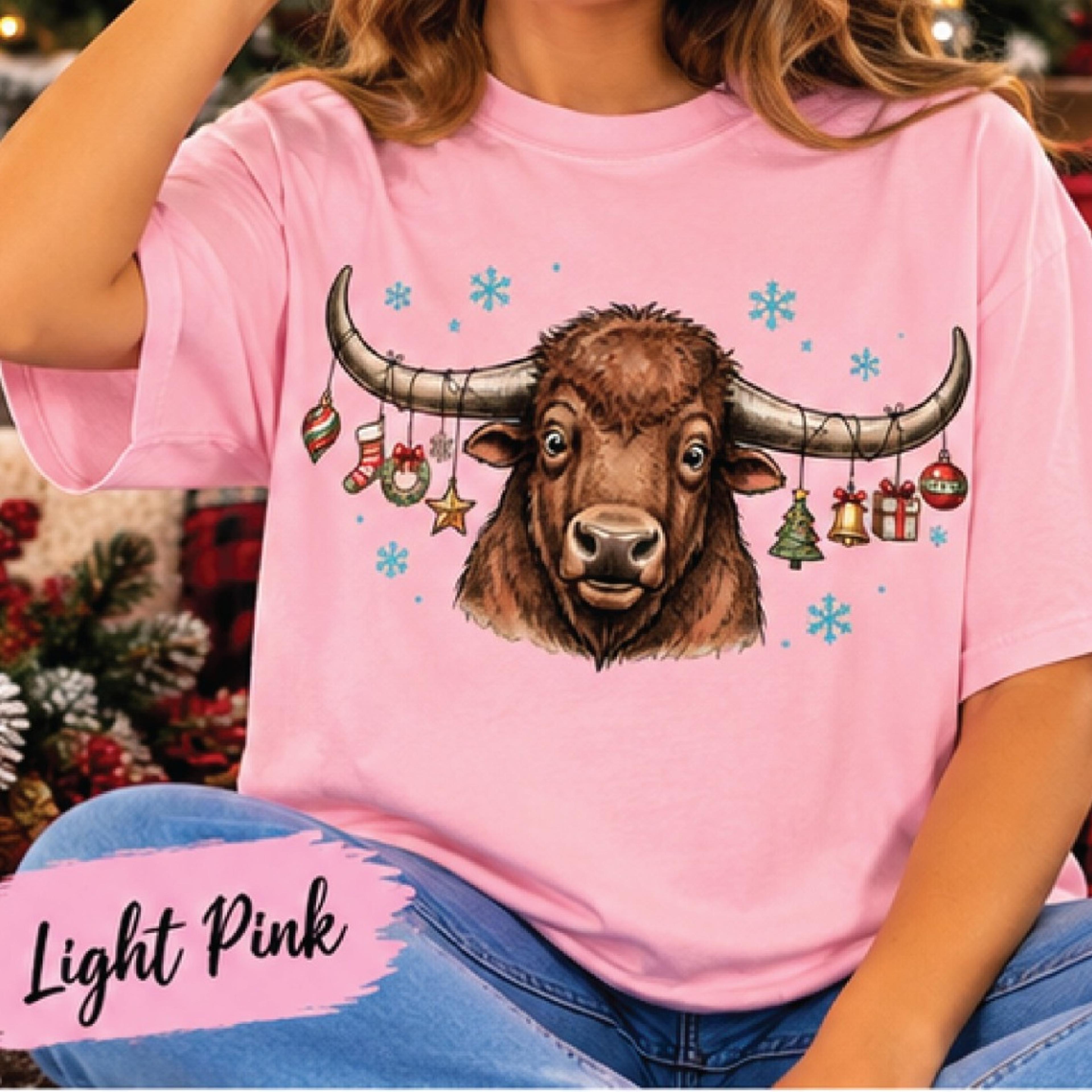 christmas highland cow shirt, cute festive longhorn cow graphic tee, farm animal holiday t shirt, western christmas gift