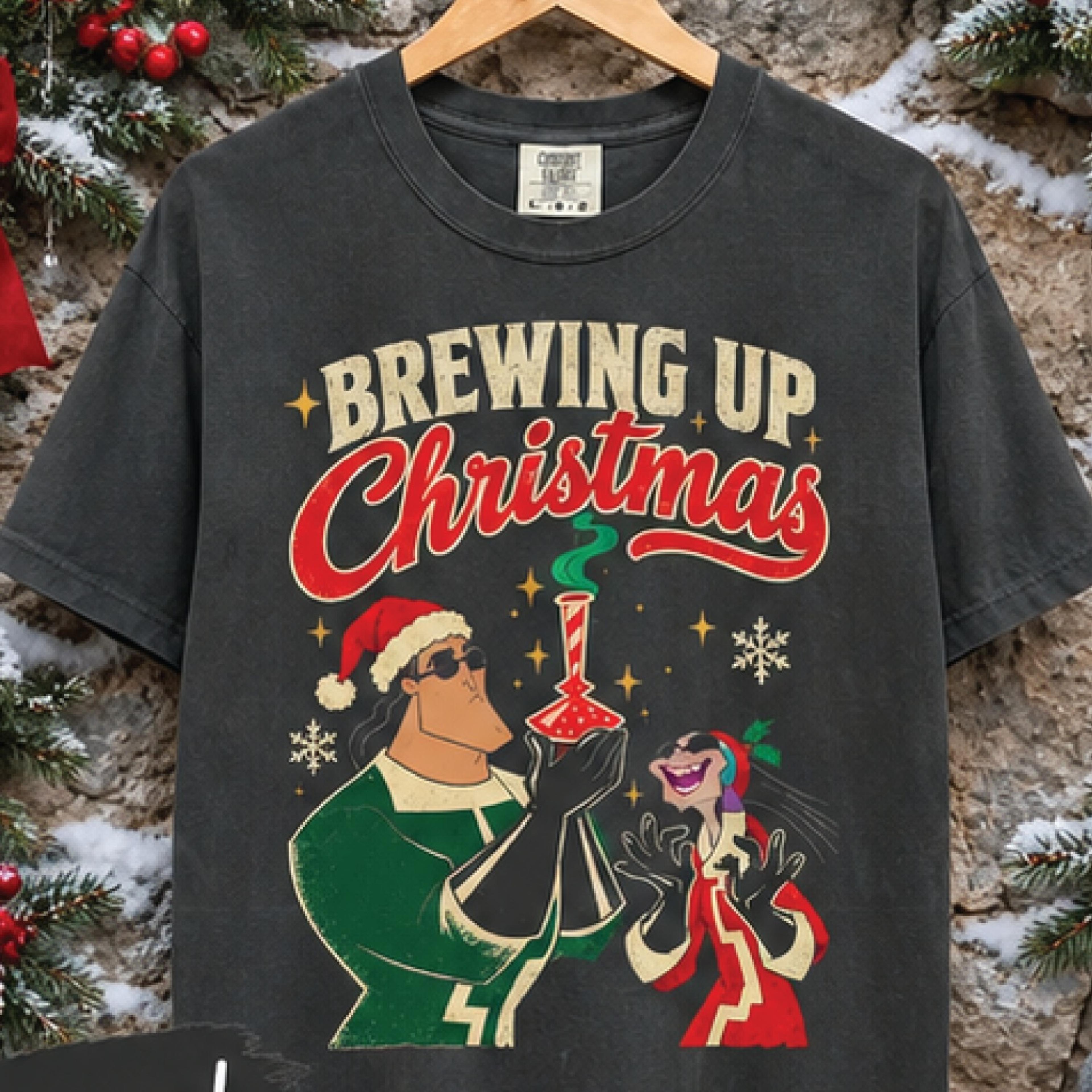 brewing up christmas shirt, funny retro cartoon holiday graphic tee, vintage christmas t-shirt, festive gift for cartoon