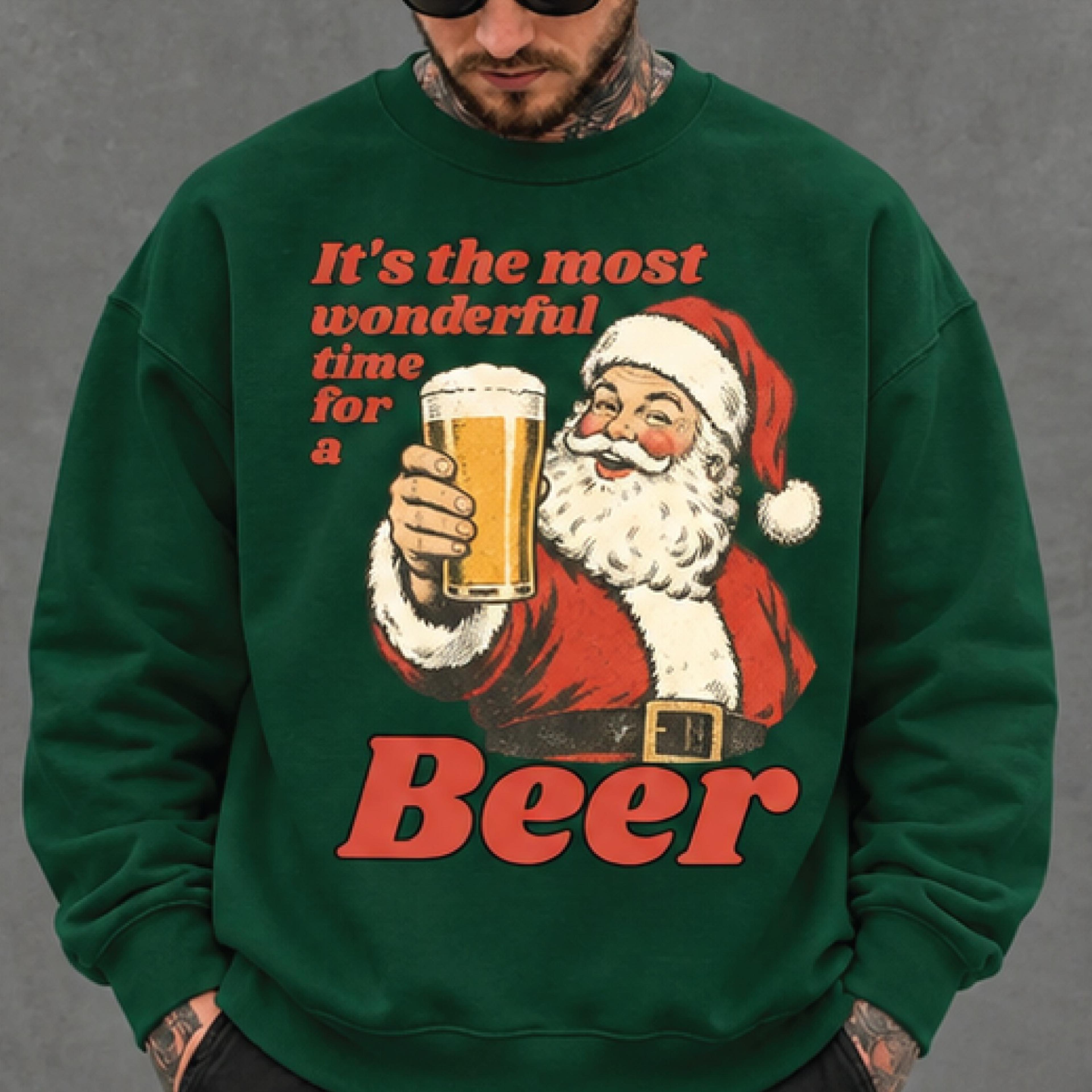 it's the most wonderful time for a beer christmas sweatshirt, vintage santa beer graphic, funny holiday drinking gift