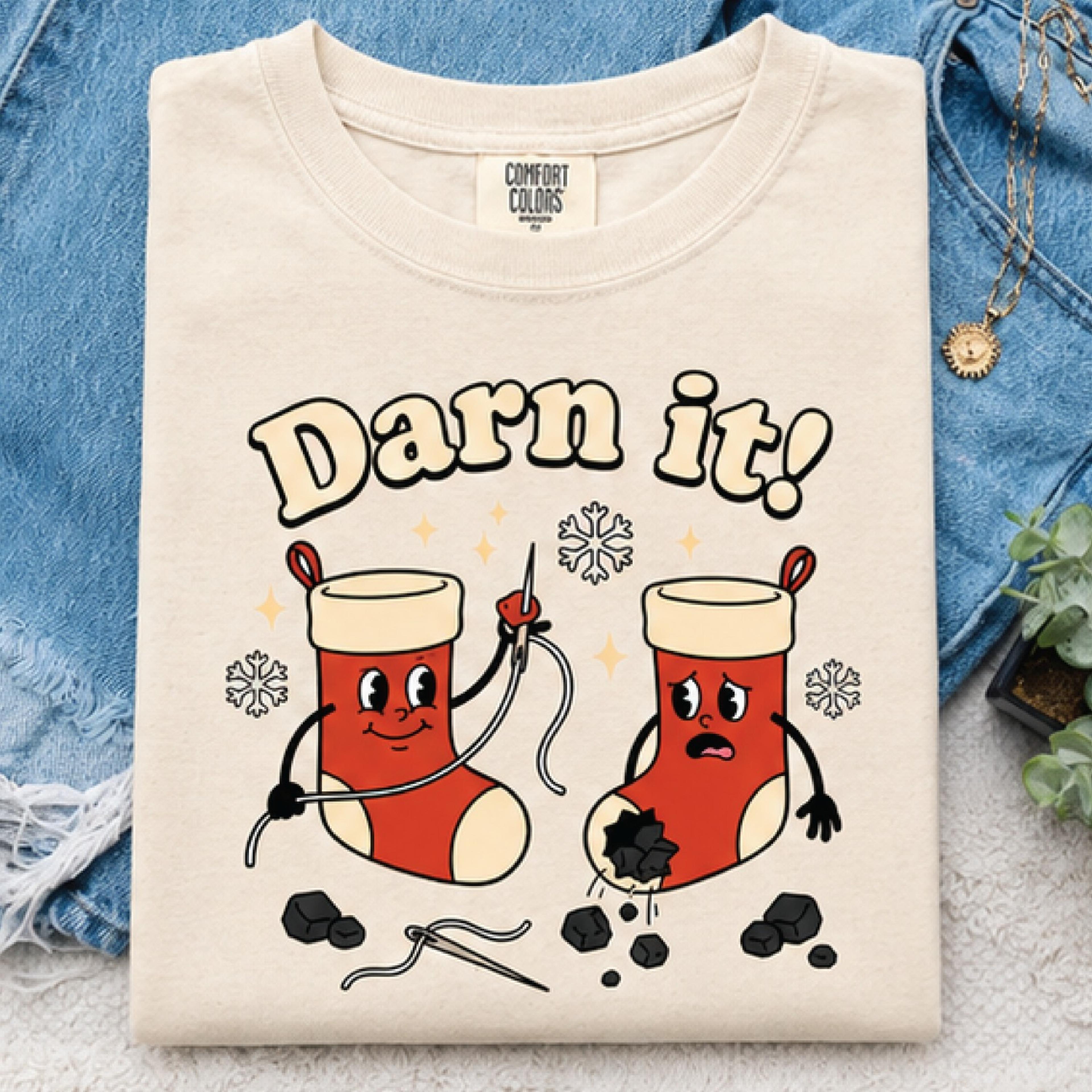 darn it christmas shirt, funny christmas stocking graphic tee, cute sewing pun holiday t-shirt, naughty stocking xmas