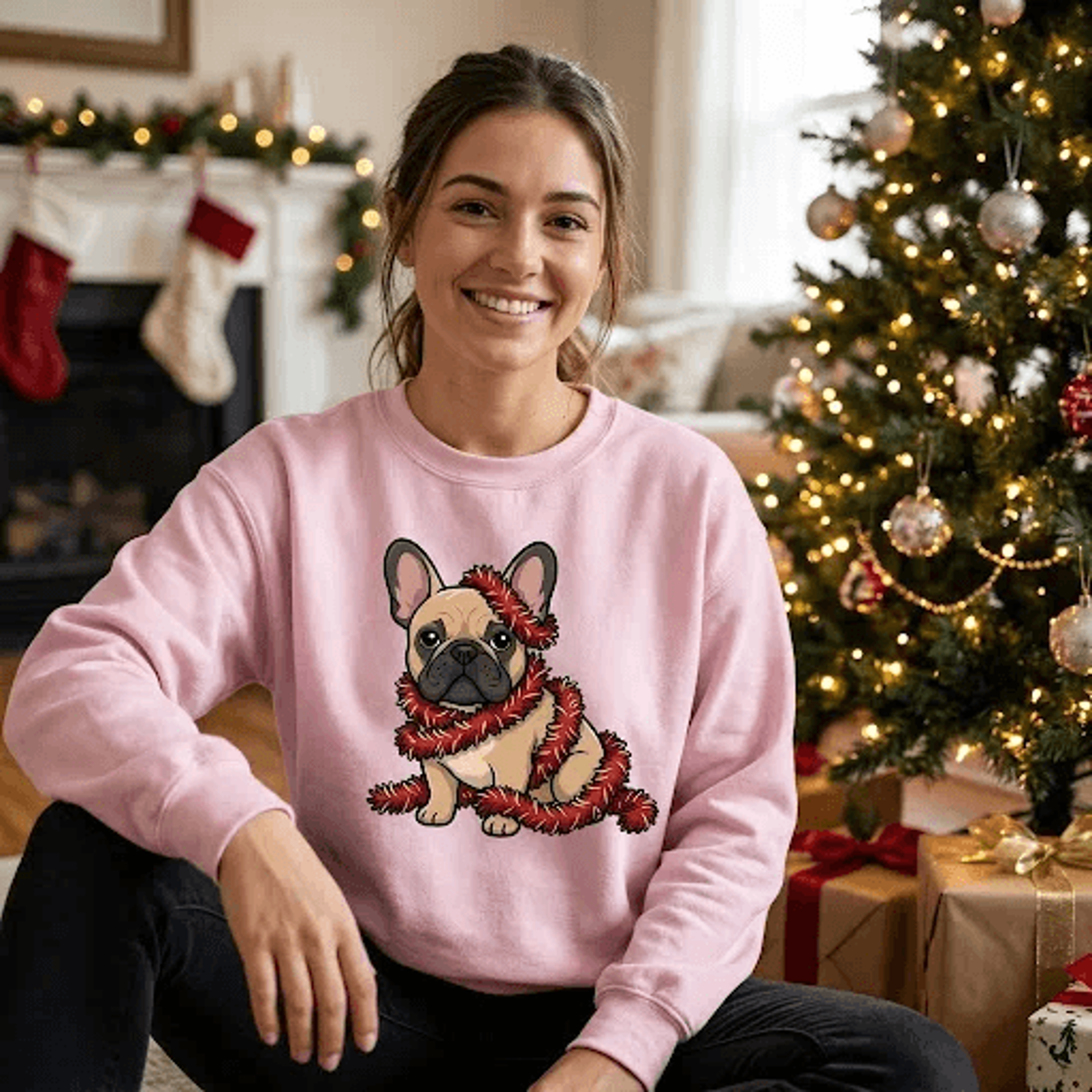 christmas french bulldog sweatshirt, cute frenchie holiday graphic pullover, funny dog christmas shirt, festive pet love