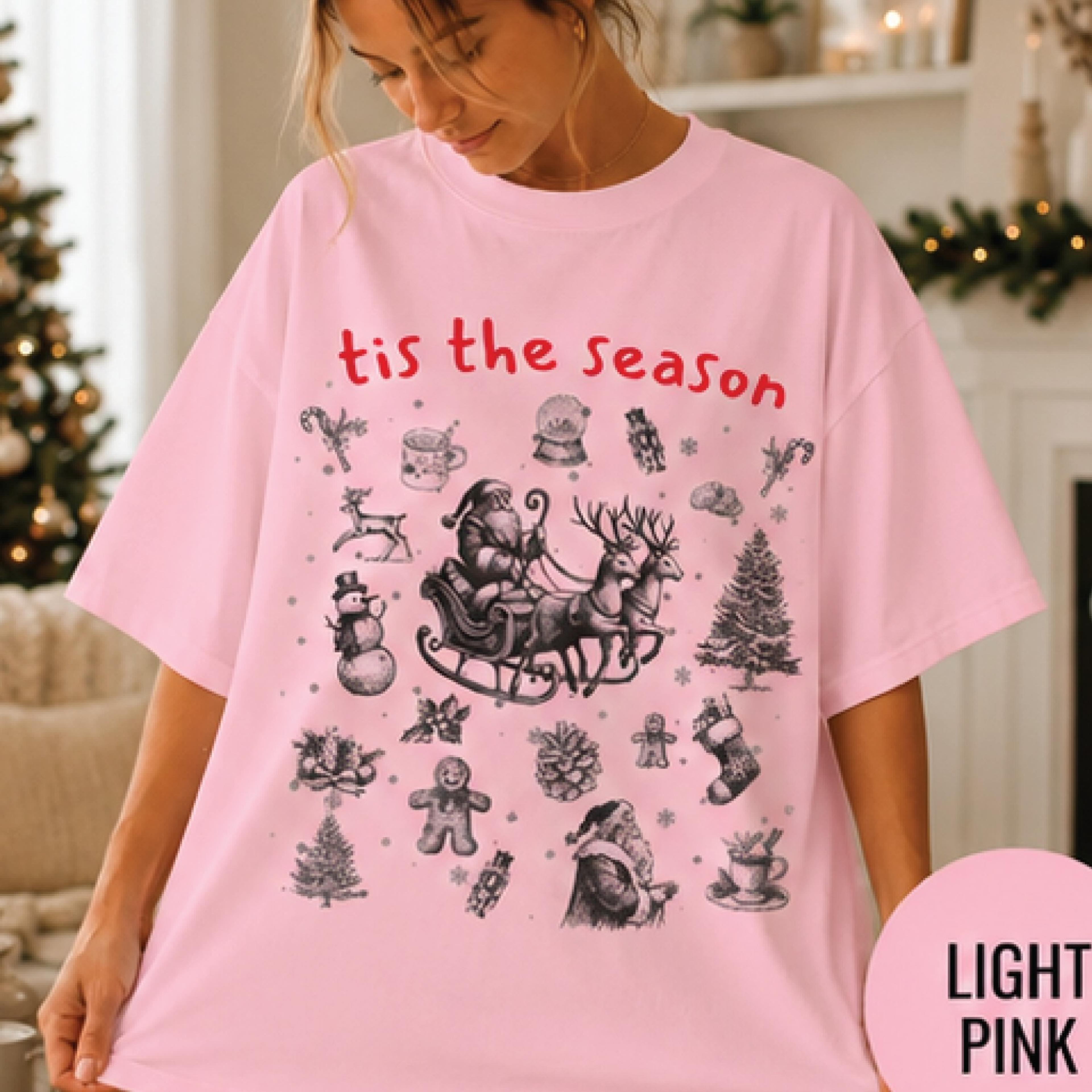 tis the season christmas t-shirt, vintage santa reindeer graphic tee, retro holiday shirt, cozy festive gift for women