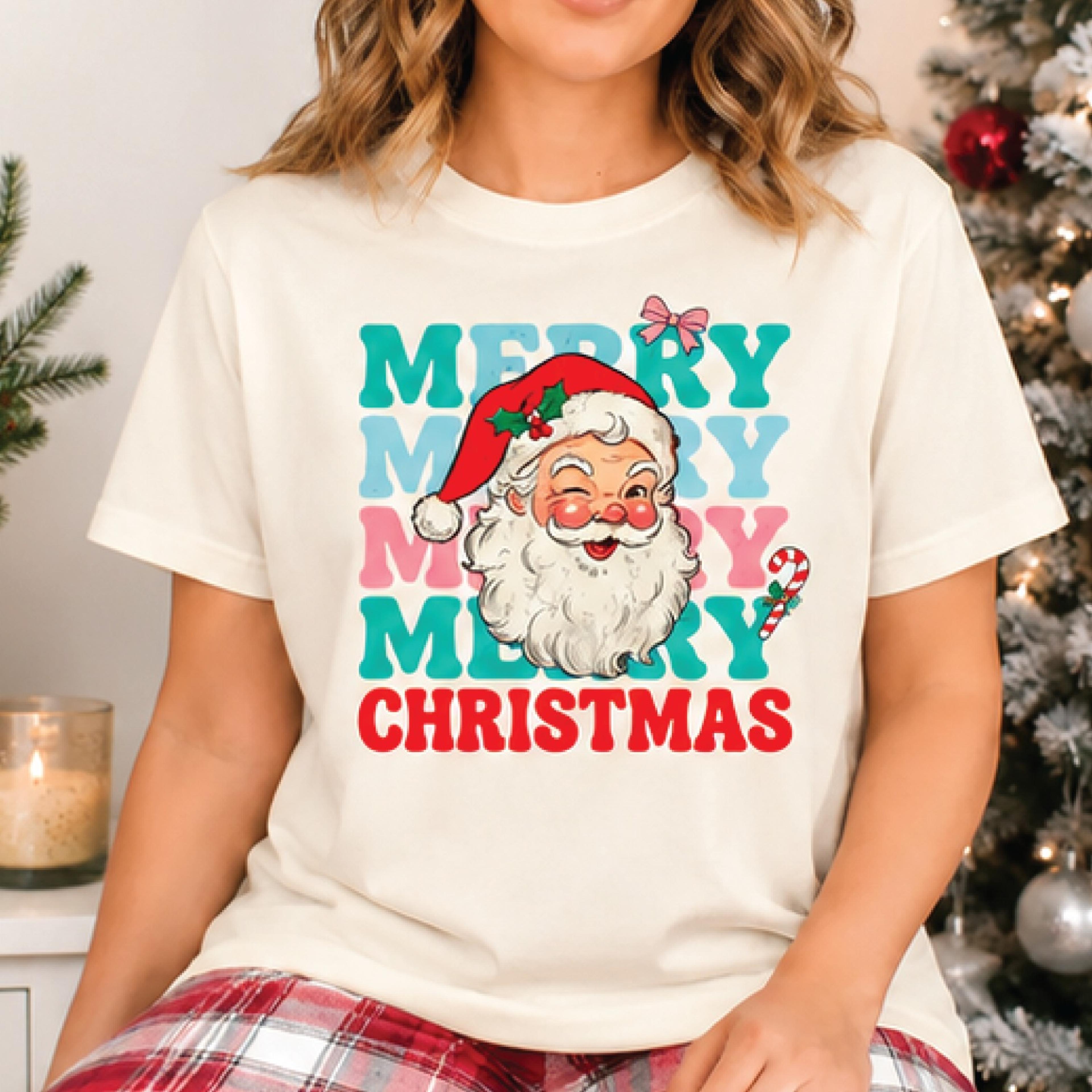 retro merry christmas santa shirt, cute vintage santa claus graphic tee, groovy holiday christmas t-shirt, festive xmas