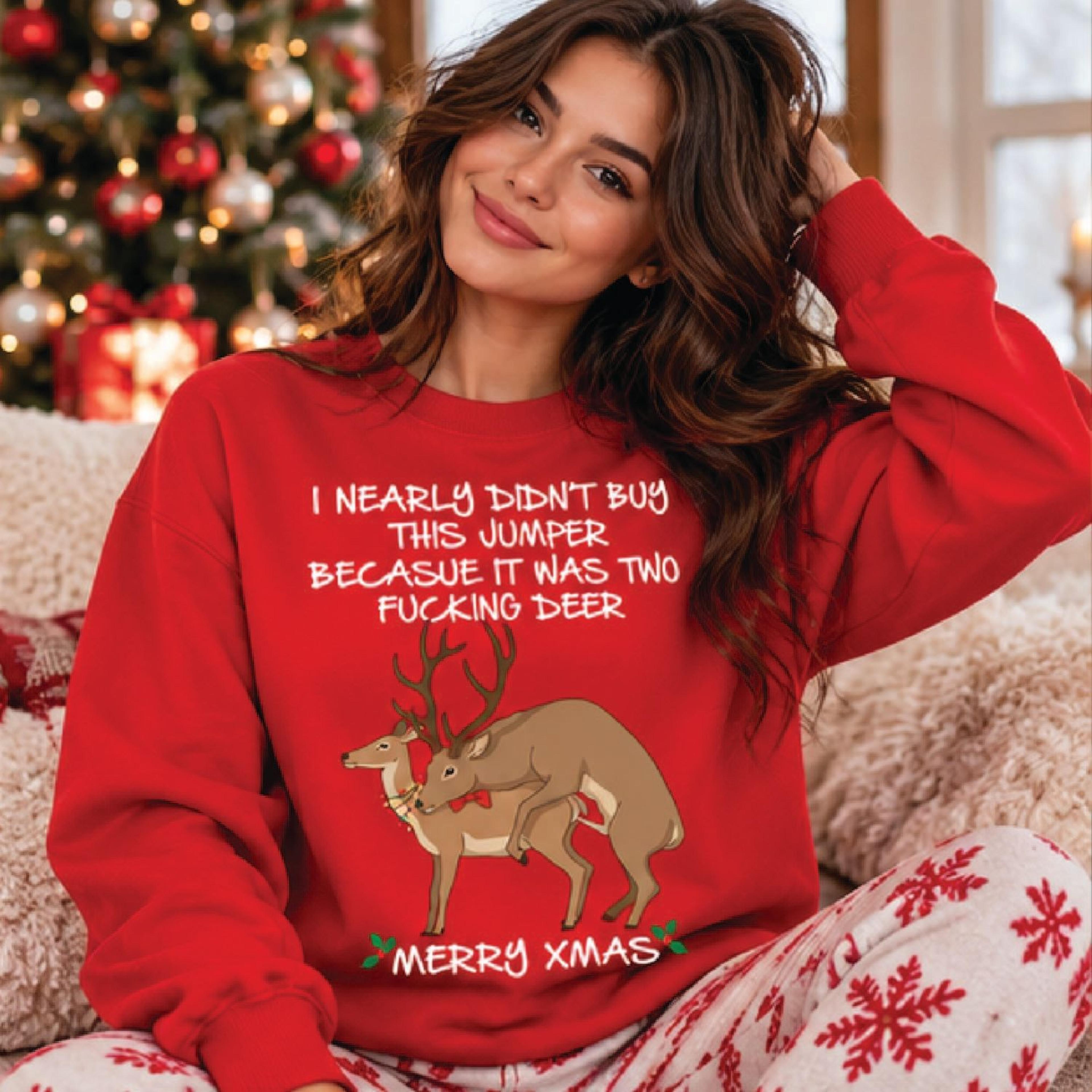 two fucking deer christmas sweatshirt, funny naughty reindeer xmas shirt, adult humor ugly christmas sweater, unisex
