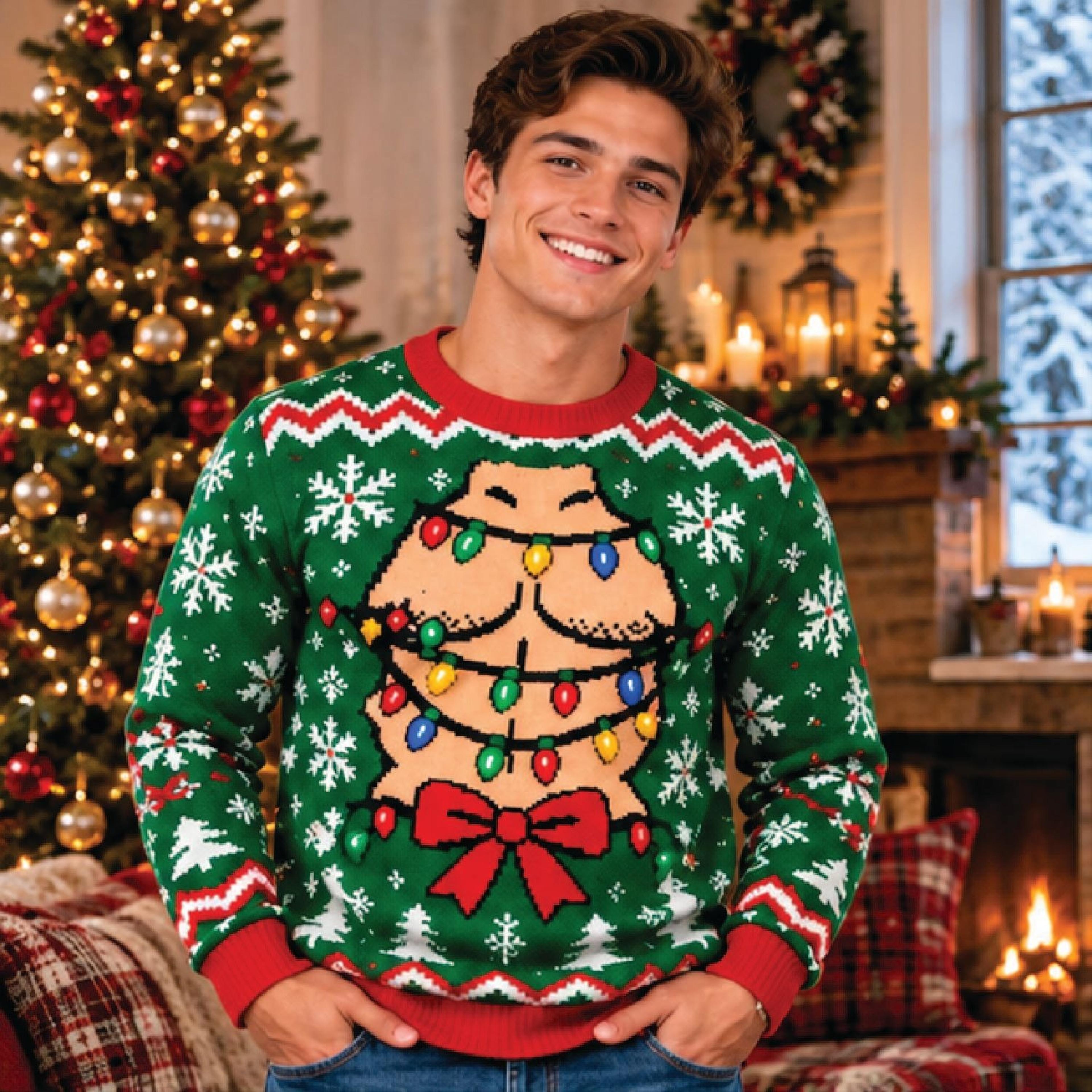 funny christmas ugly sweater, santa butt christmas lights sweatshirt, naughty holiday jumper, unisex xmas party gift