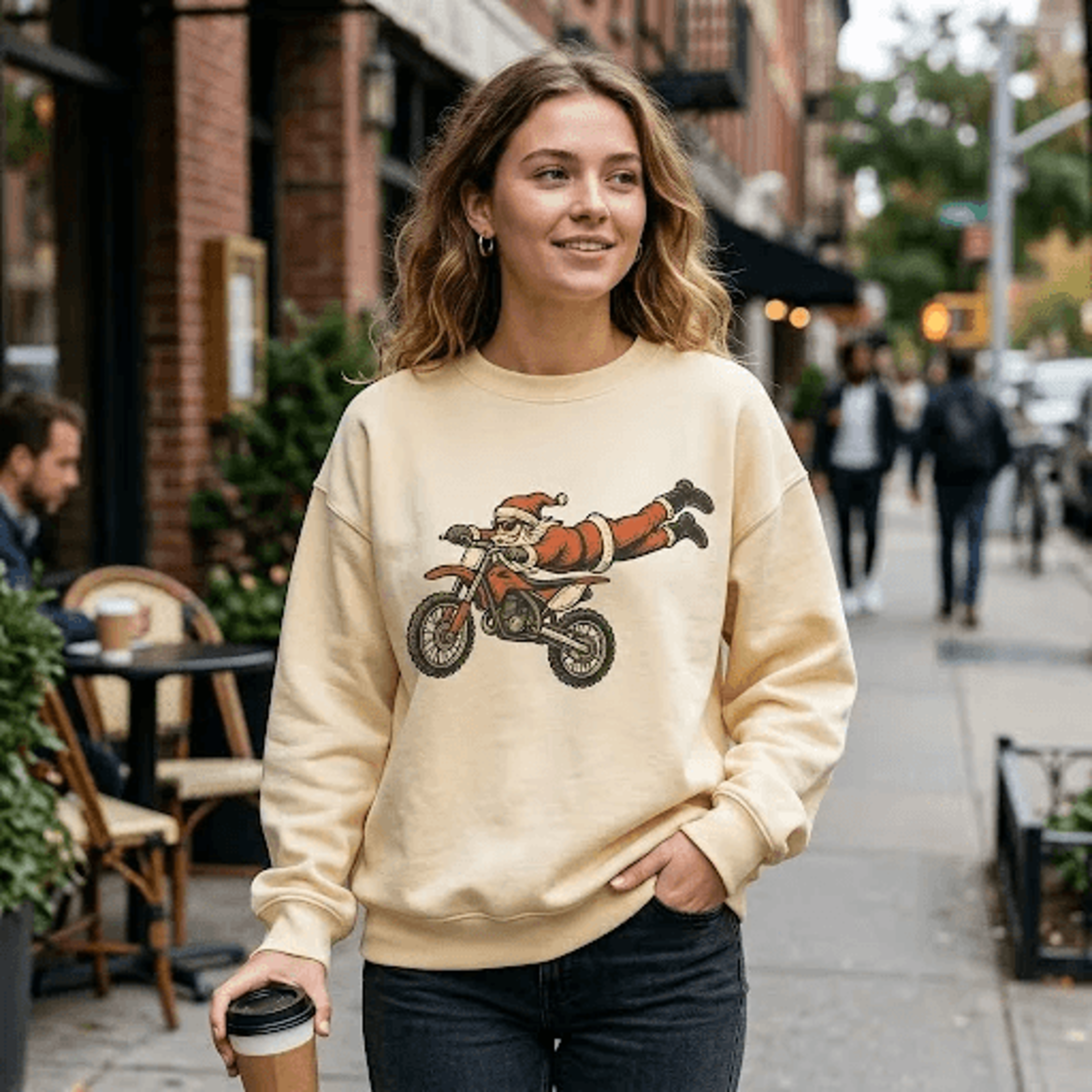 funny santa dirt bike christmas sweatshirt, motocross santa claus graphic crewneck, holiday gift for motorcycle riders
