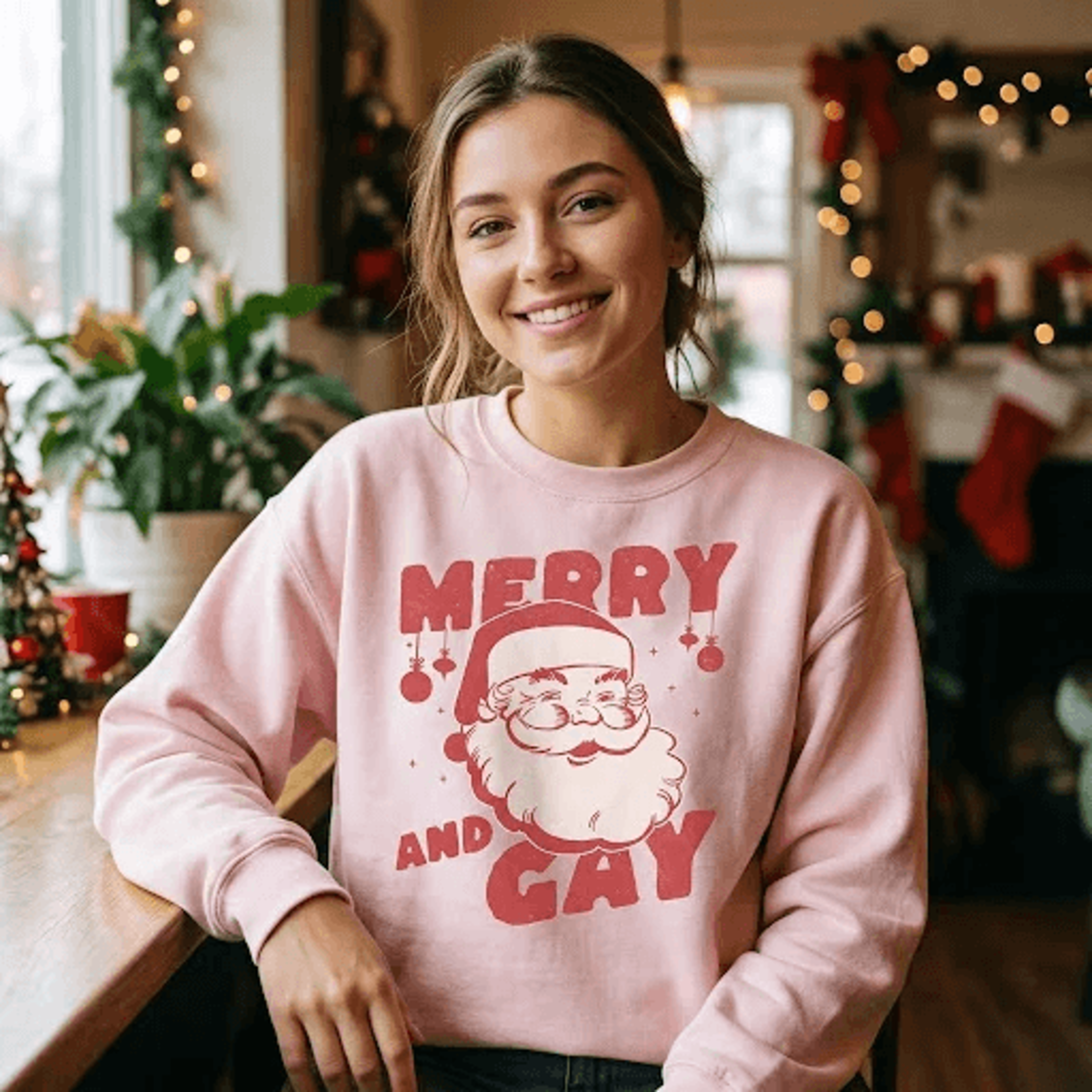 merry and gay christmas sweatshirt, retro santa claus graphic crewneck, funny lgbtq holiday sweater, festive pride gift