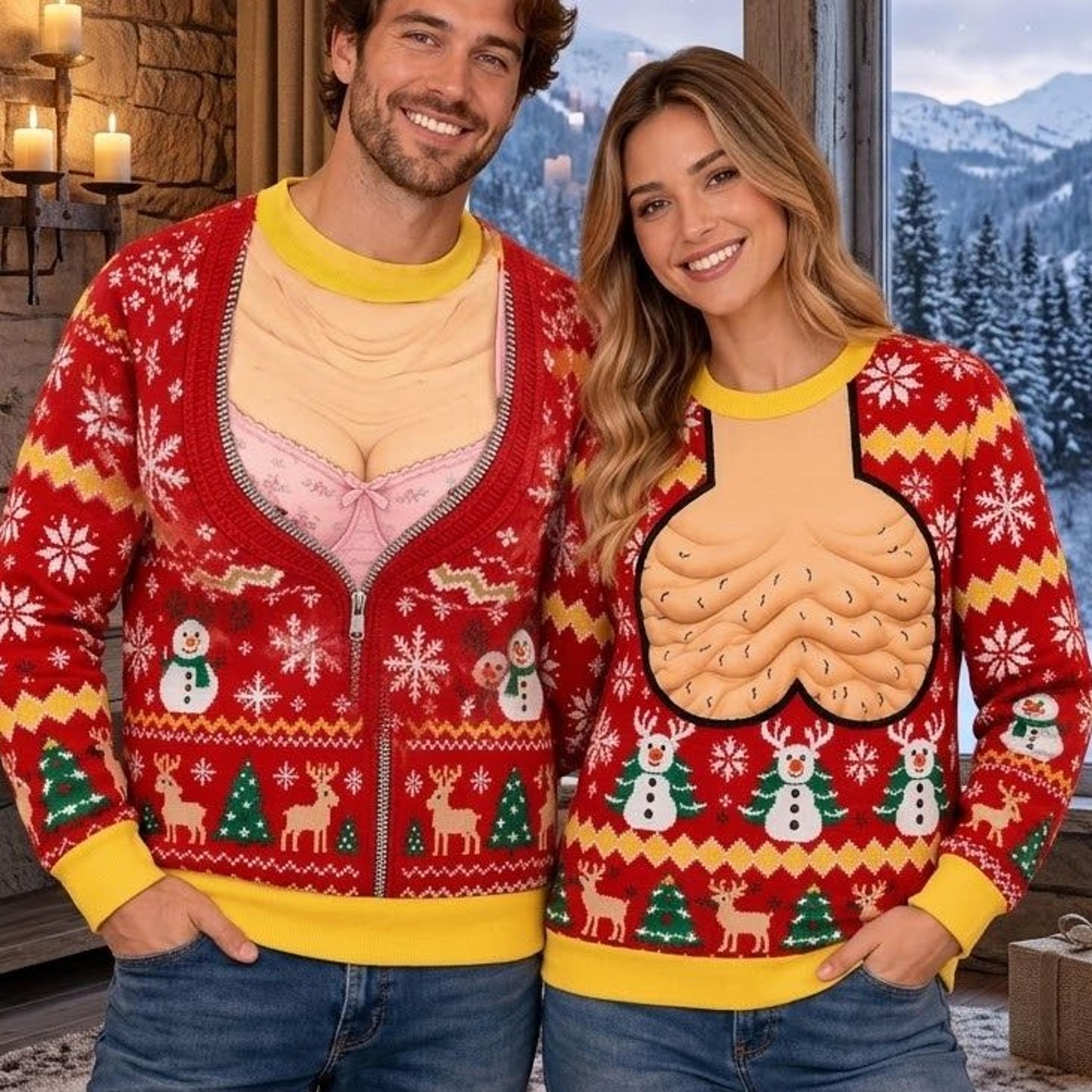 funny couples christmas sweatshirts, naughty ugly christmas sweater set for him and her, matching holiday party outfits
