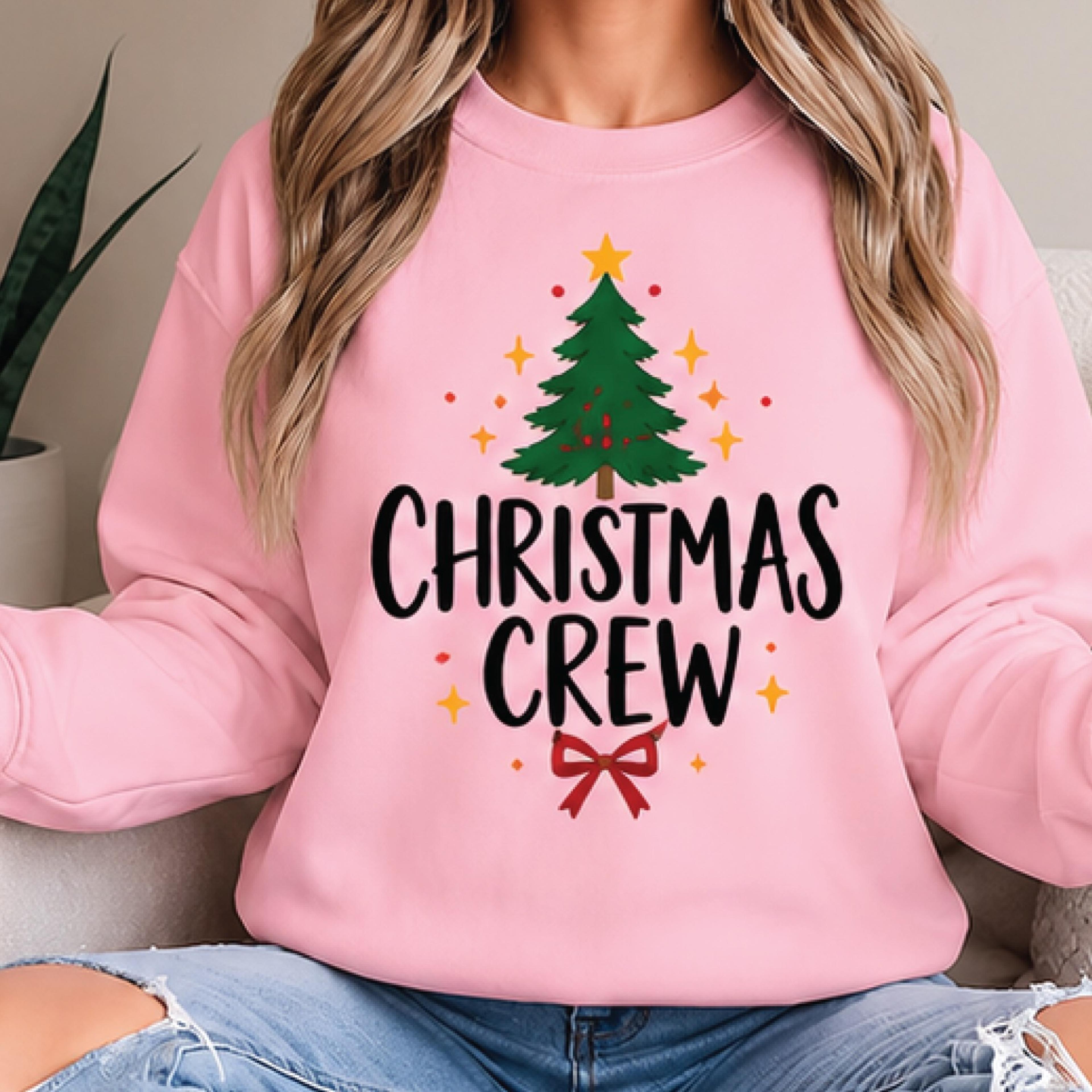 christmas crew sweatshirt, matching family christmas sweater, festive christmas tree graphic pullover, holiday group