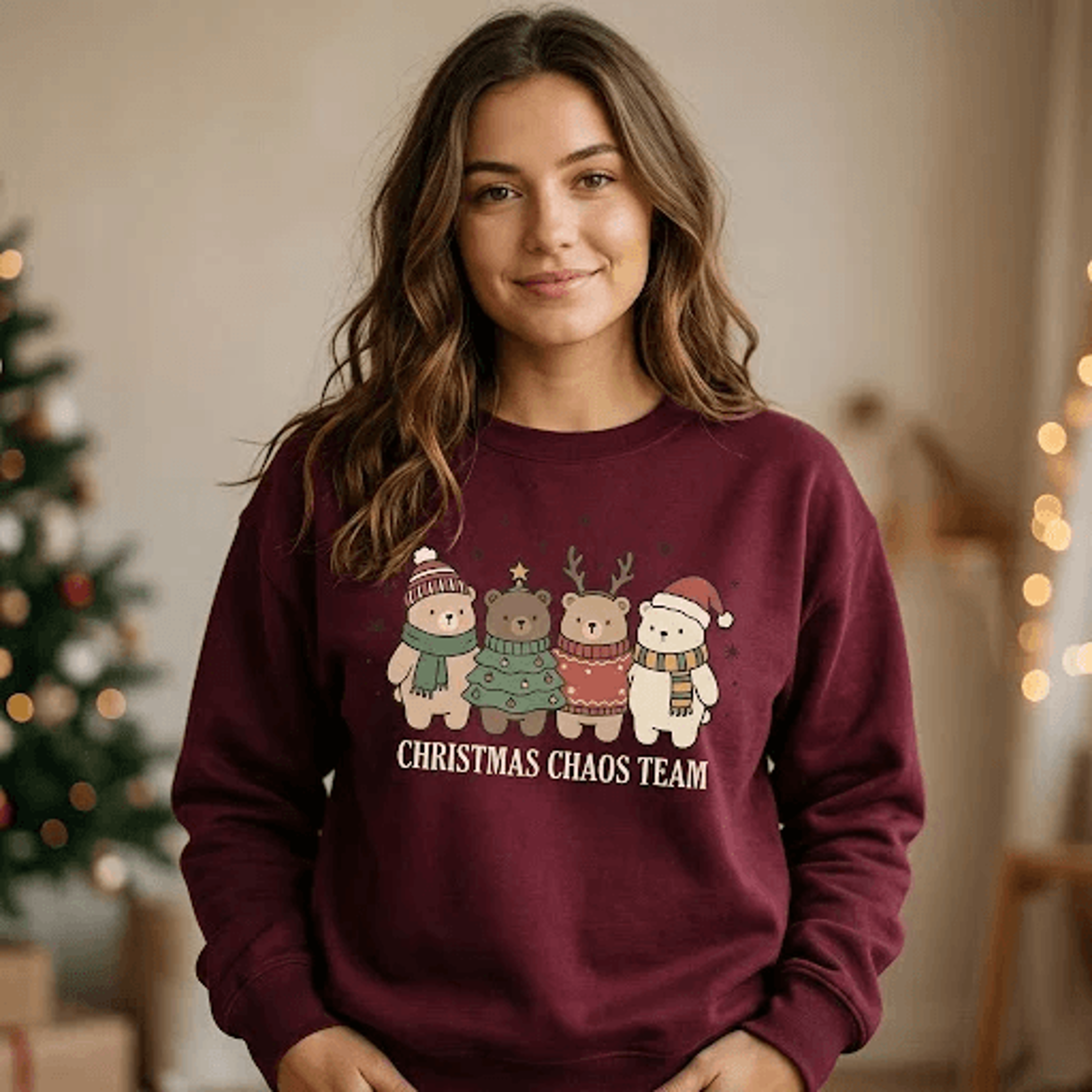christmas chaos team sweatshirt, cute festive animal friends holiday graphic, funny christmas crewneck, unisex adult