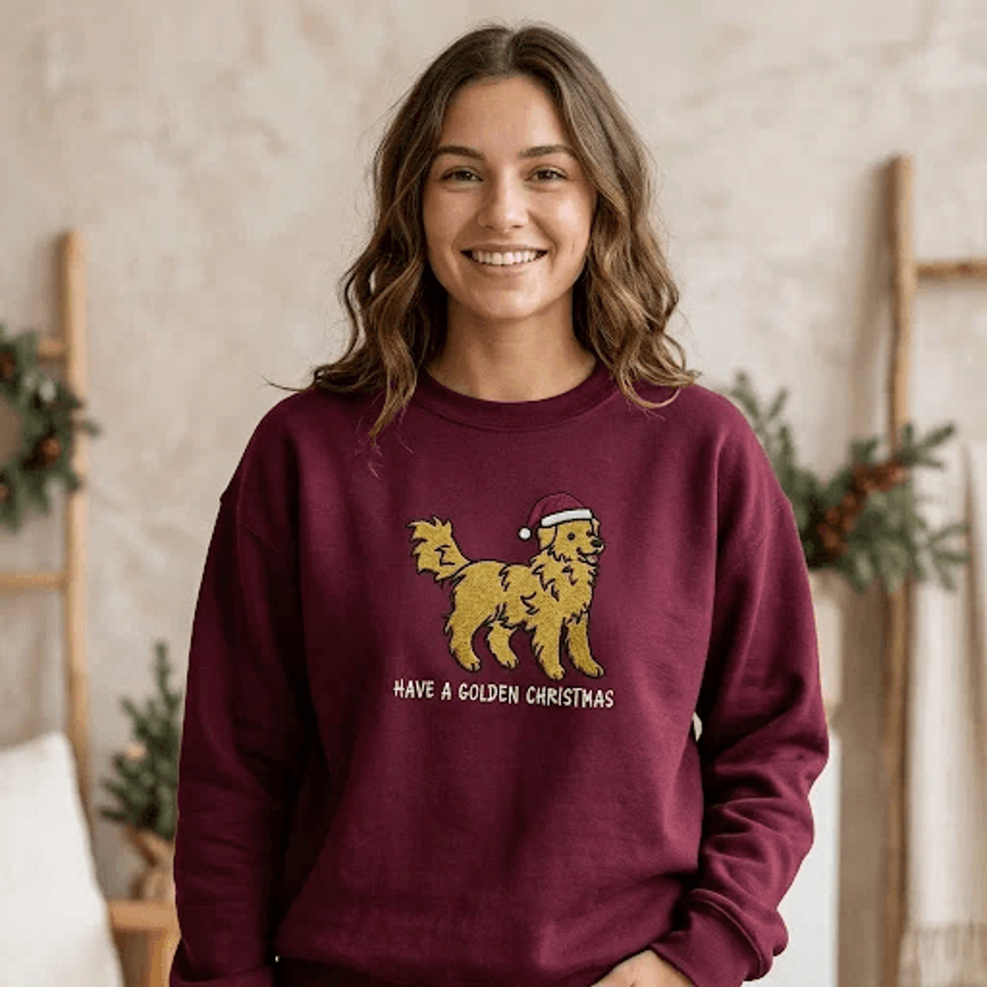 have a golden christmas sweatshirt, cute golden retriever santa hat graphic crewneck, dog lover holiday gift, unisex
