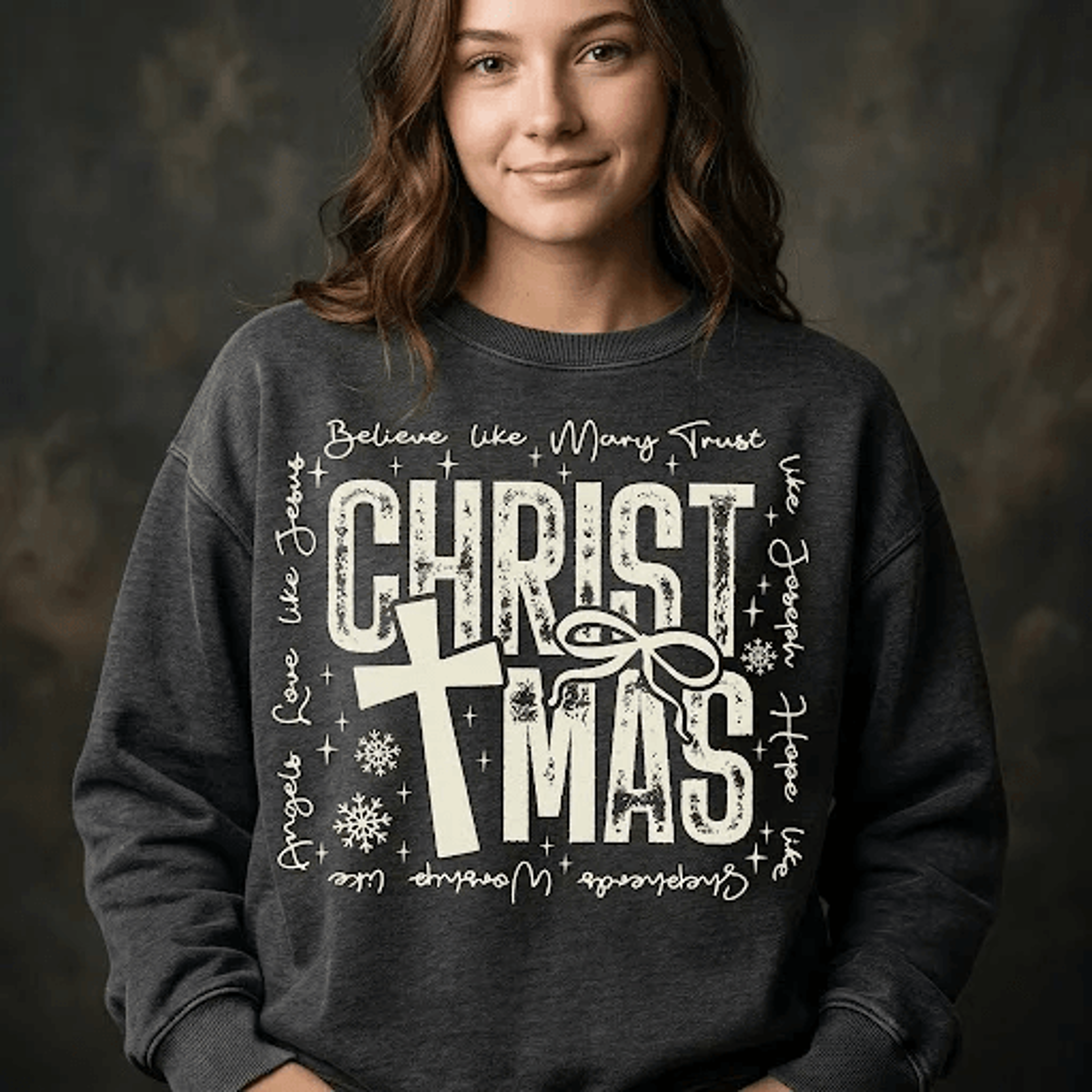 christ mas christian christmas sweatshirt, believe like mary trust like joseph, religious faith holiday crewneck, unisex