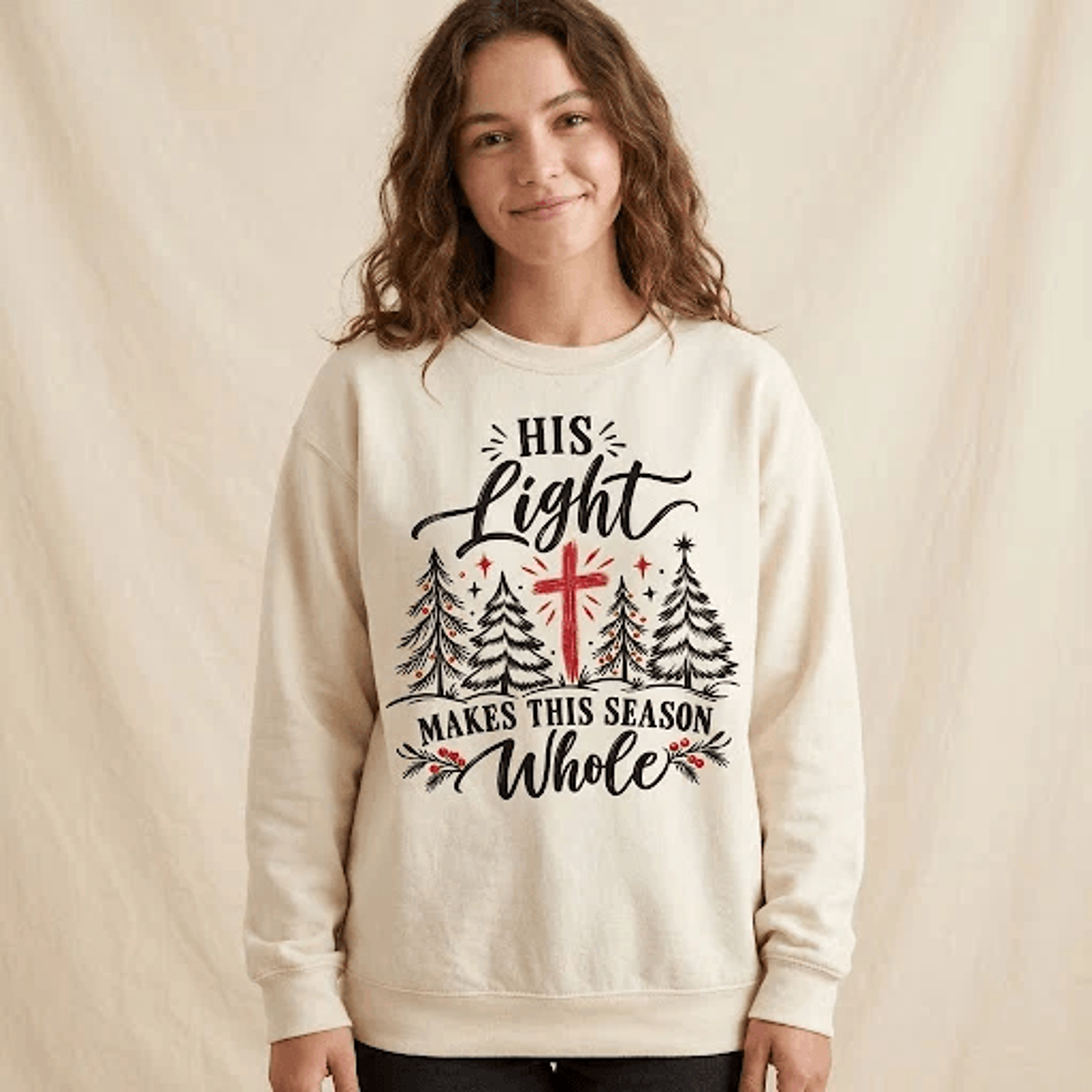 his light makes this season whole christmas sweatshirt, christian faith holiday crewneck, religious christmas gift
