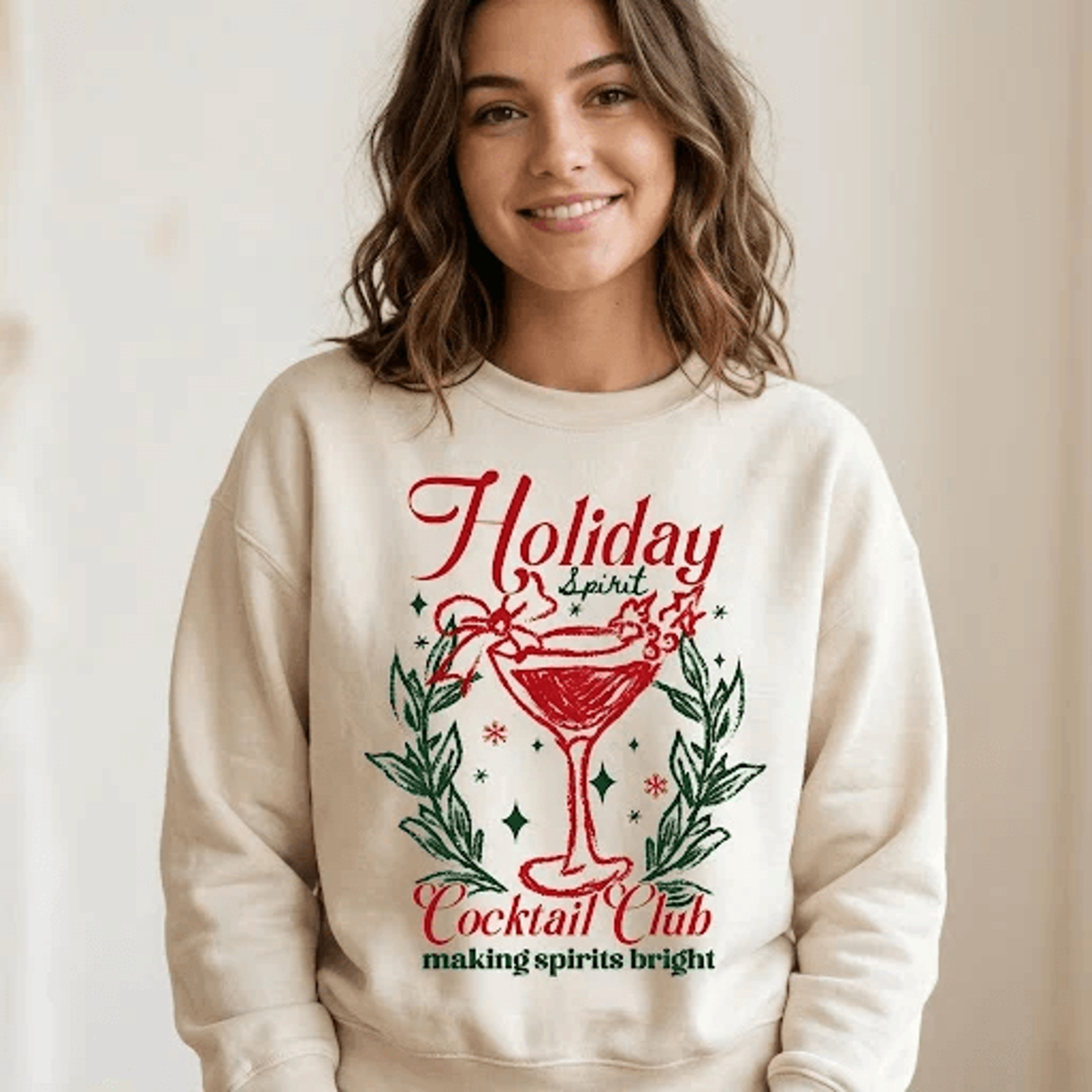 holiday spirit cocktail club christmas sweatshirt, funny festive martini graphic, unisex christmas party crewneck, xmas