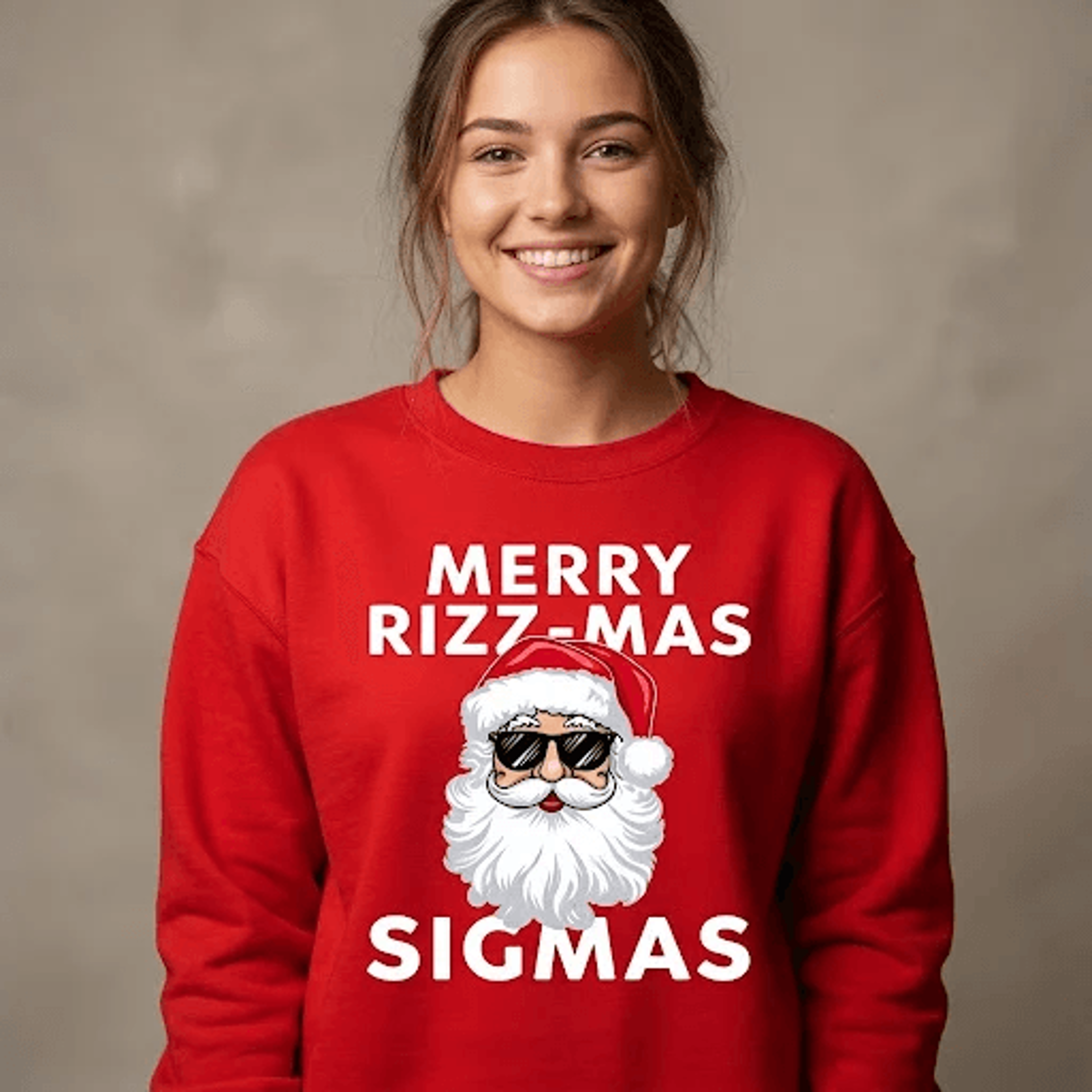 merry rizz-mas sigmas christmas sweatshirt, funny santa sunglasses meme graphic, gen z holiday crewneck, unisex xmas