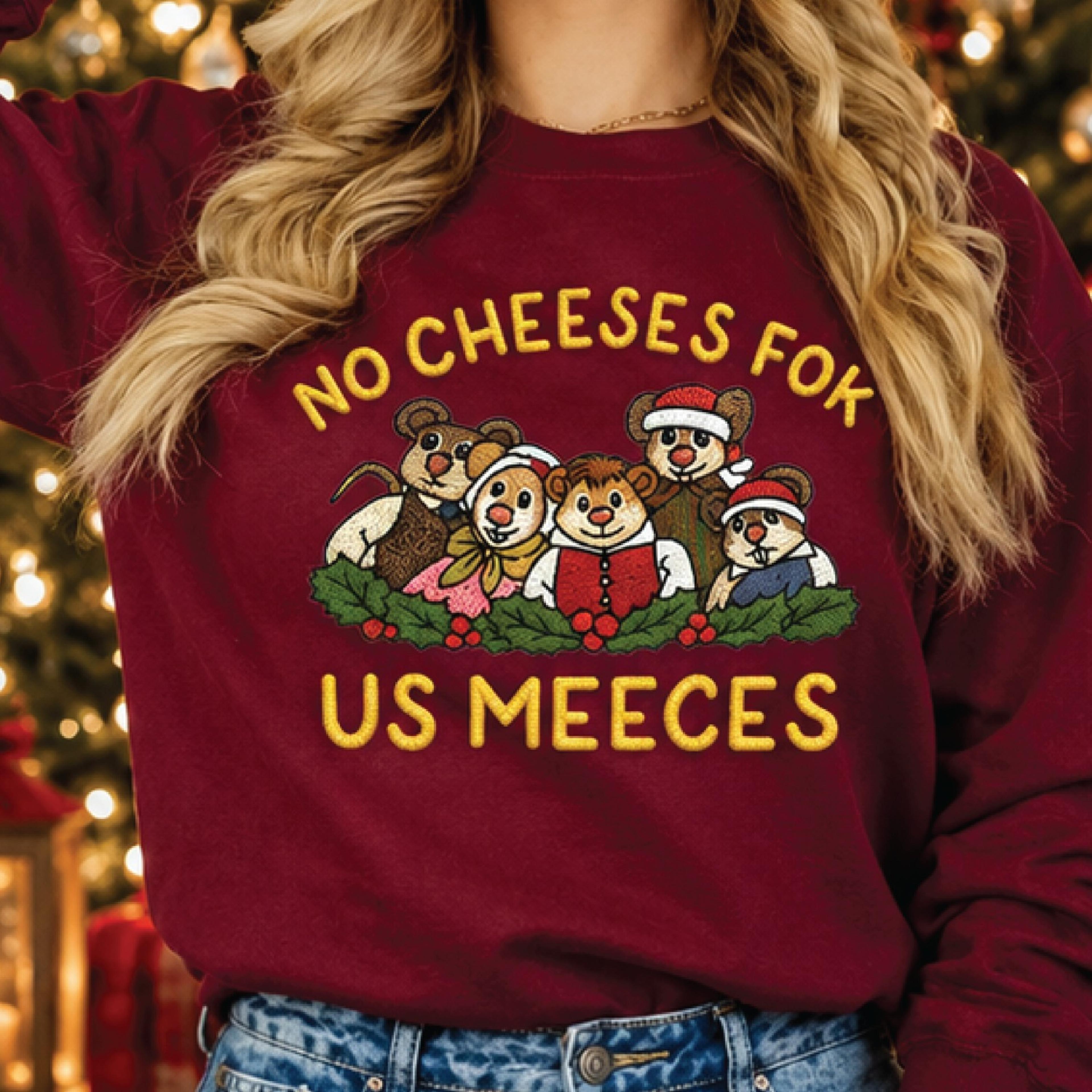 no cheeses for us meeces christmas sweatshirt, cute holiday mice graphic sweatshirt, funny vintage xmas gift for mouse