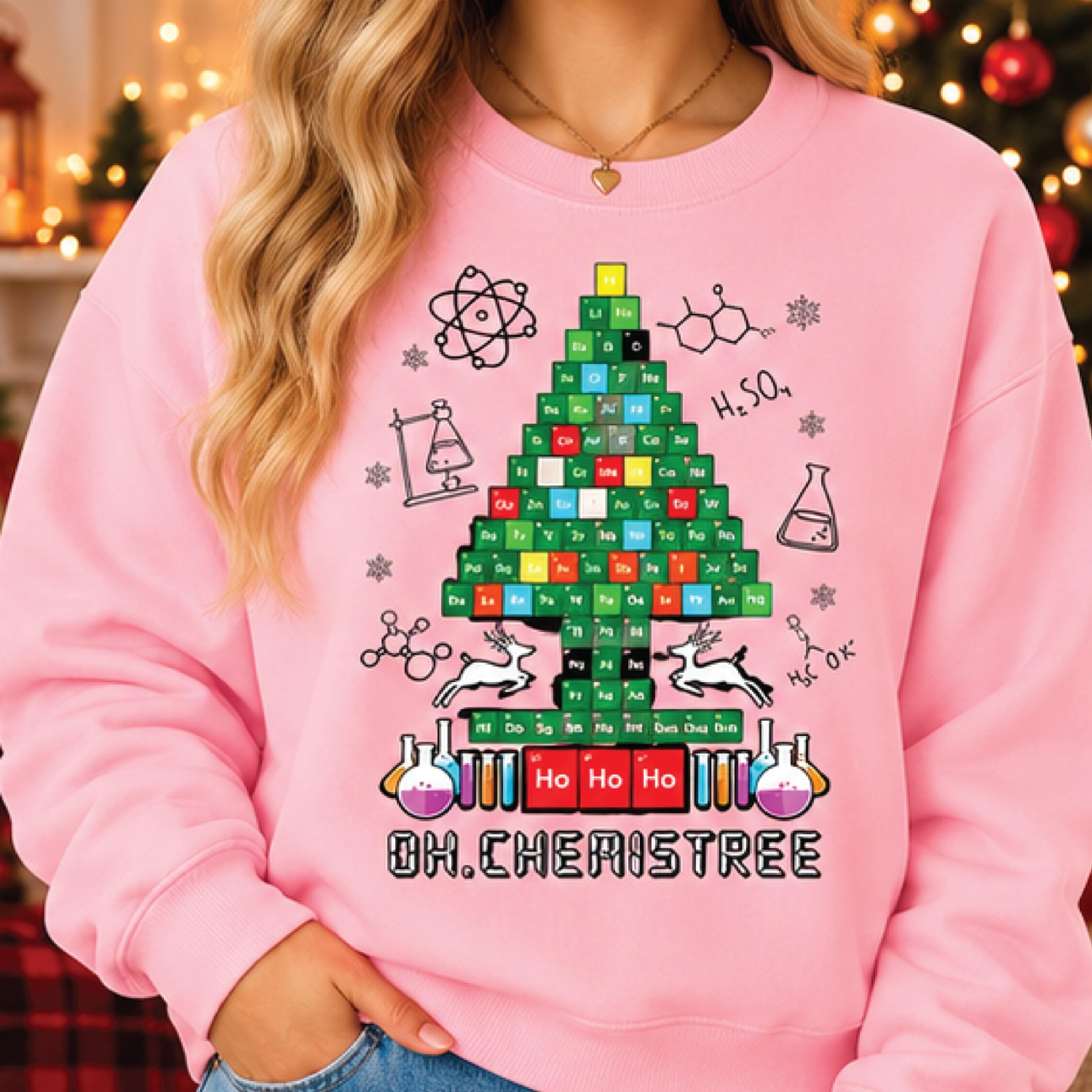 oh chemistree christmas sweatshirt, funny chemistry periodic table christmas tree, science teacher holiday gift, nerdy