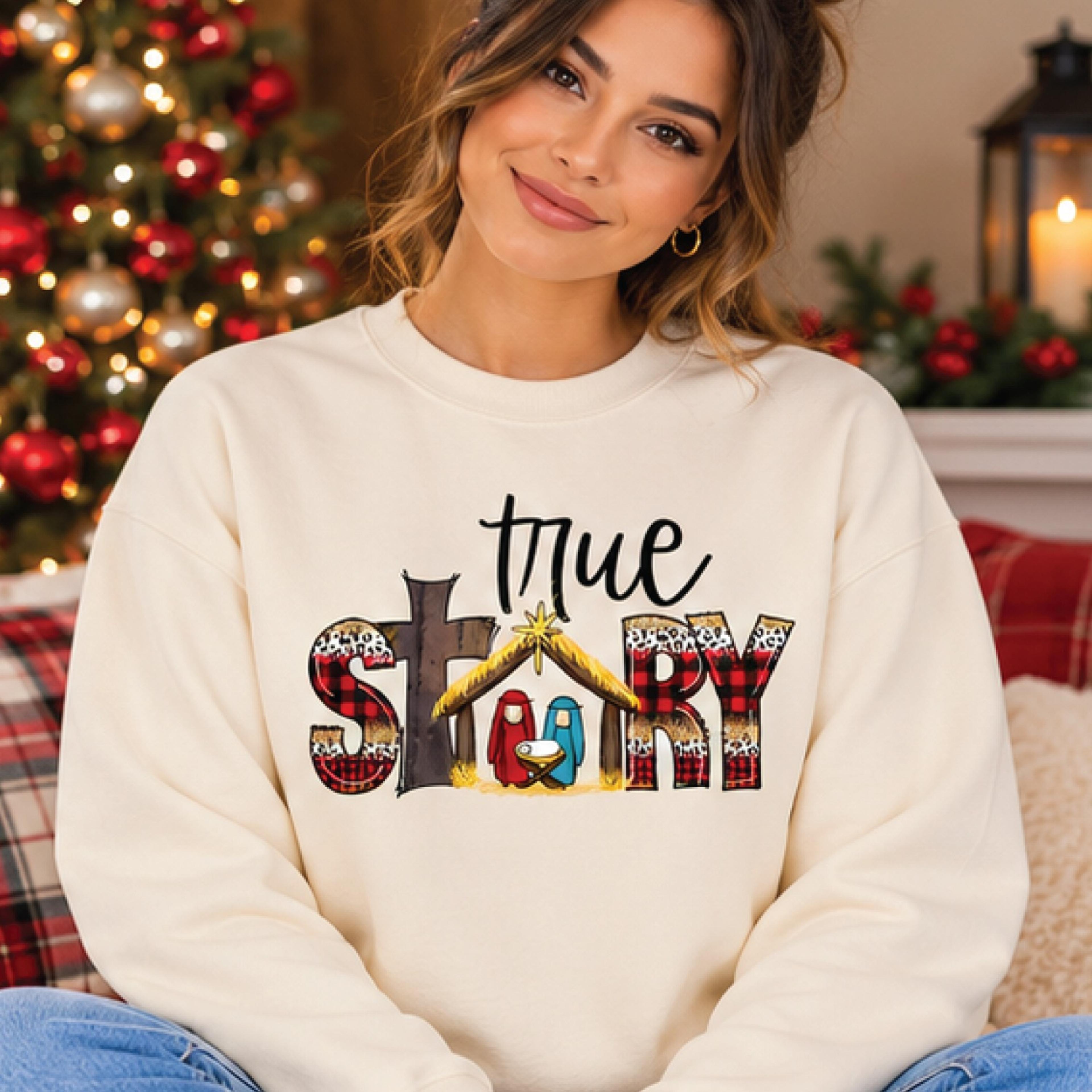 true story nativity christmas sweatshirt, christian jesus birth graphic, religious christmas pullover, faith based