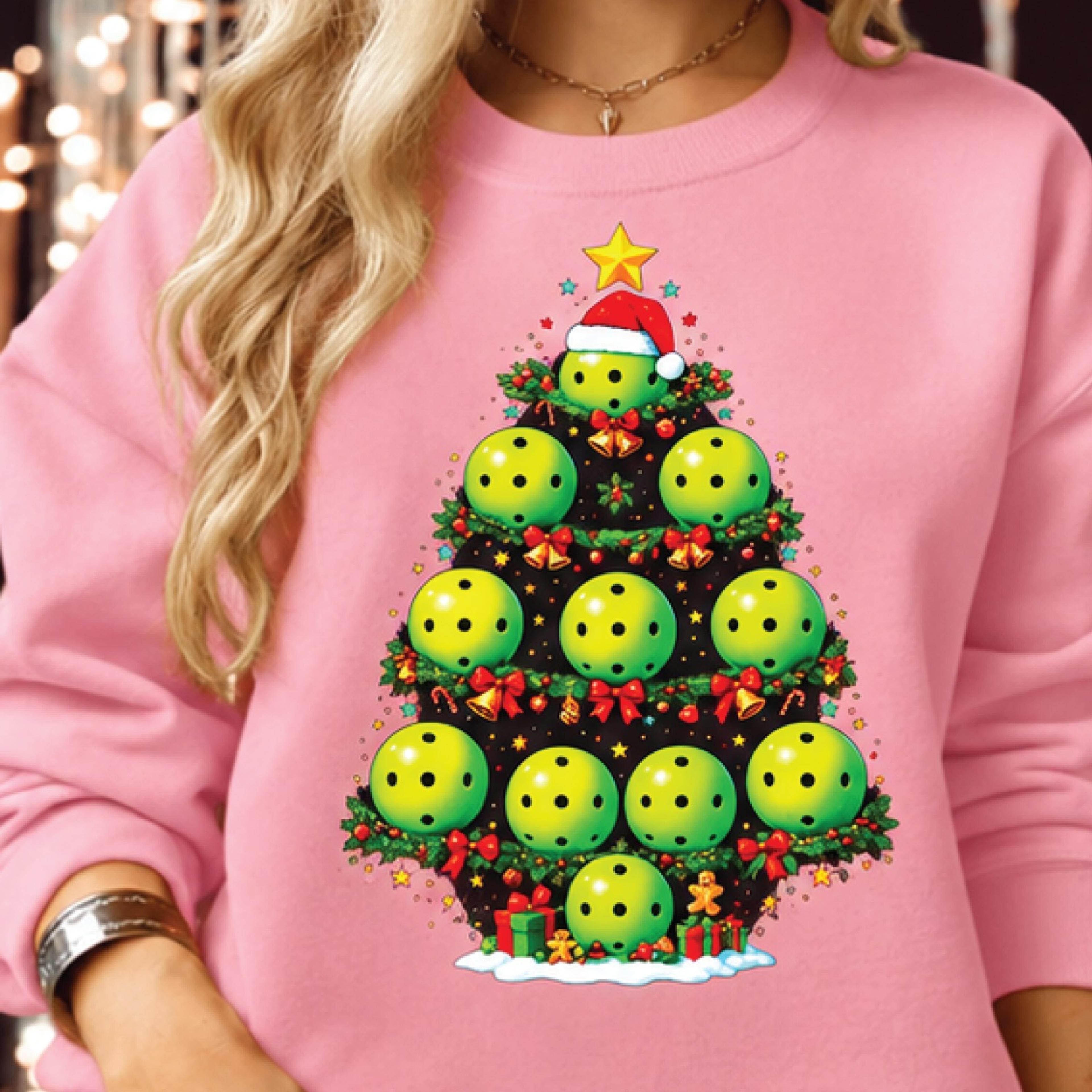 pickleball christmas tree sweatshirt, funny pickleball holiday crewneck, festive sports christmas gift for pickleball