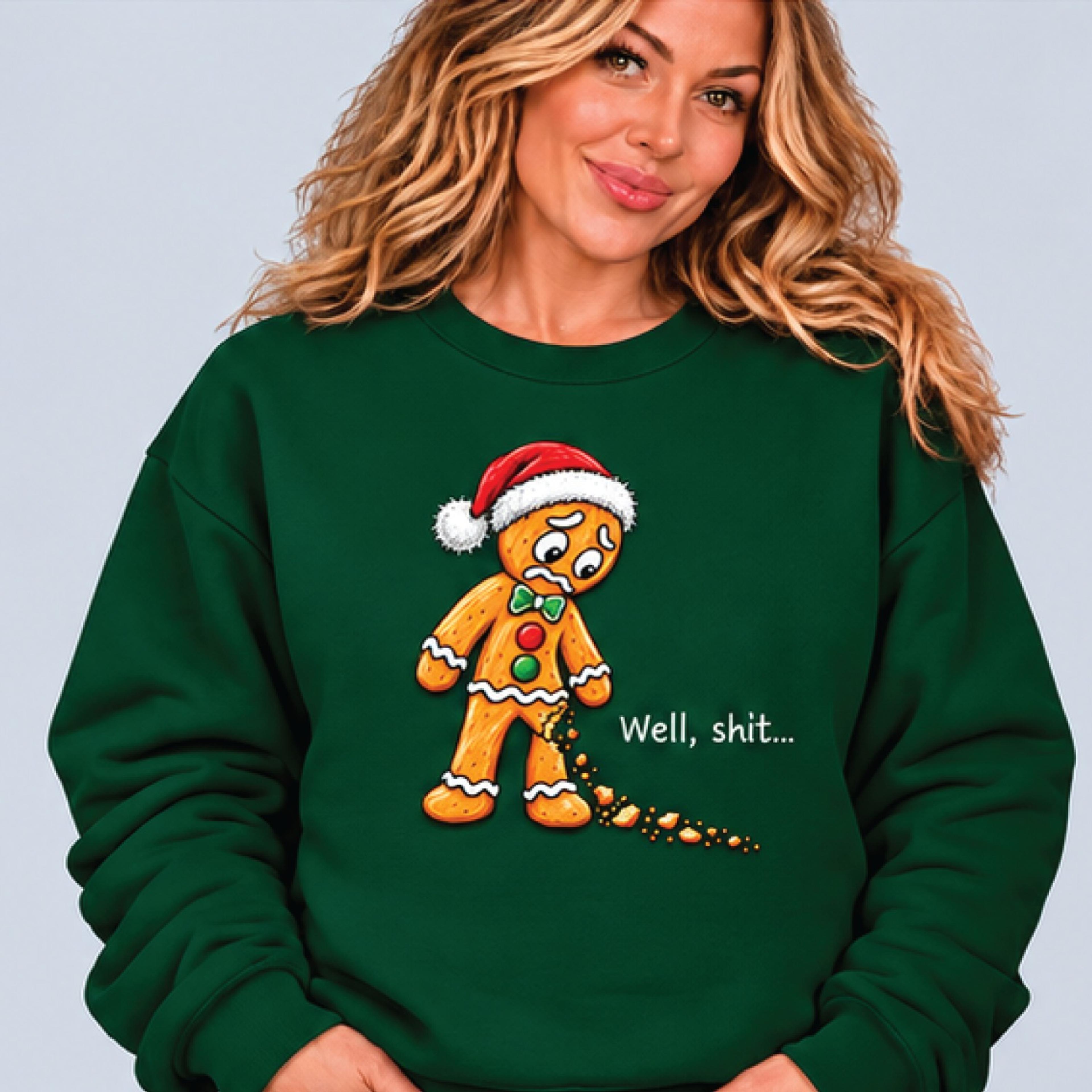 funny gingerbread man christmas sweatshirt, well shit broken cookie graphic, sarcastic holiday humor gift, unisex xmas