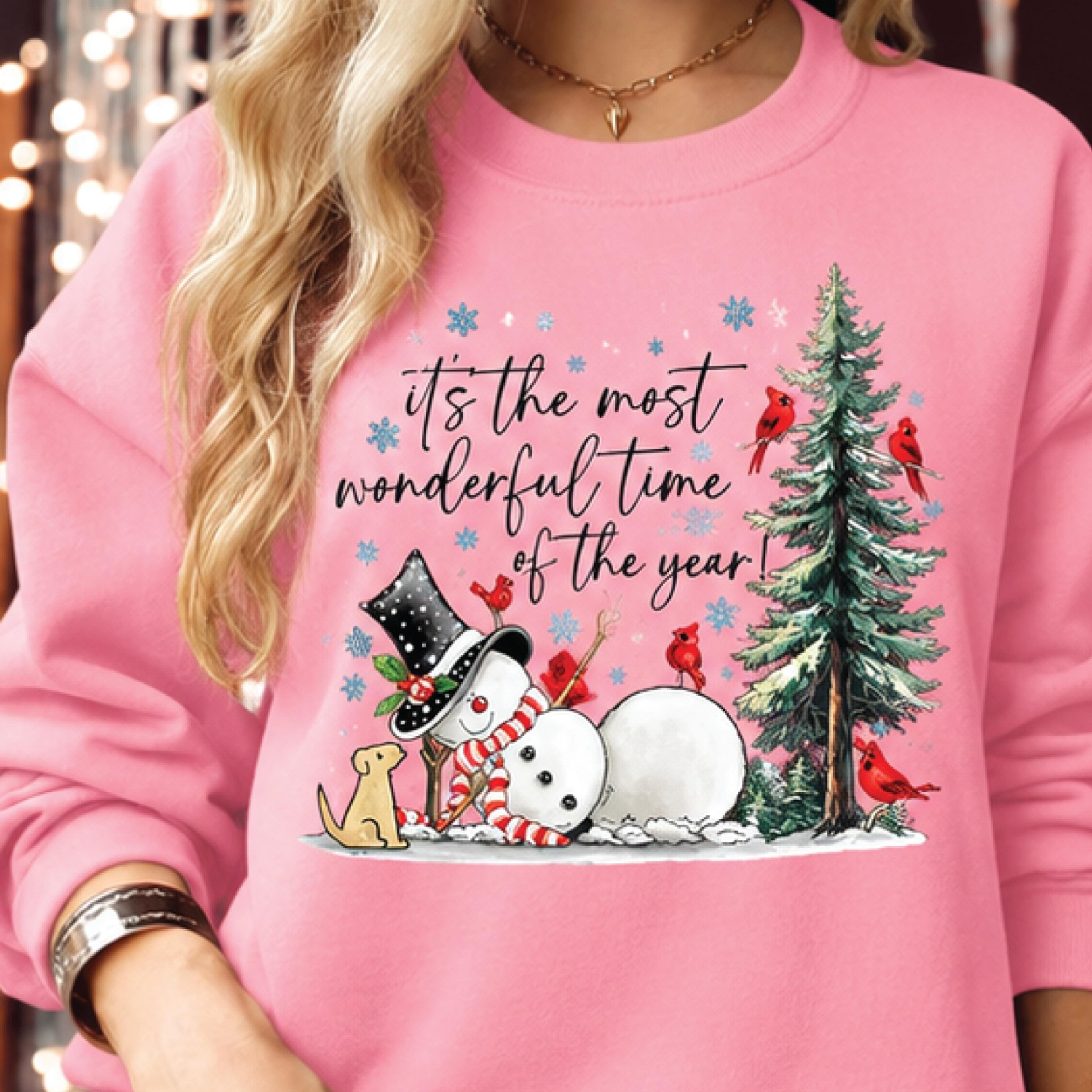it's the most wonderful time of the year christmas sweatshirt, cute snowman cardinal birds winter graphic, unisex