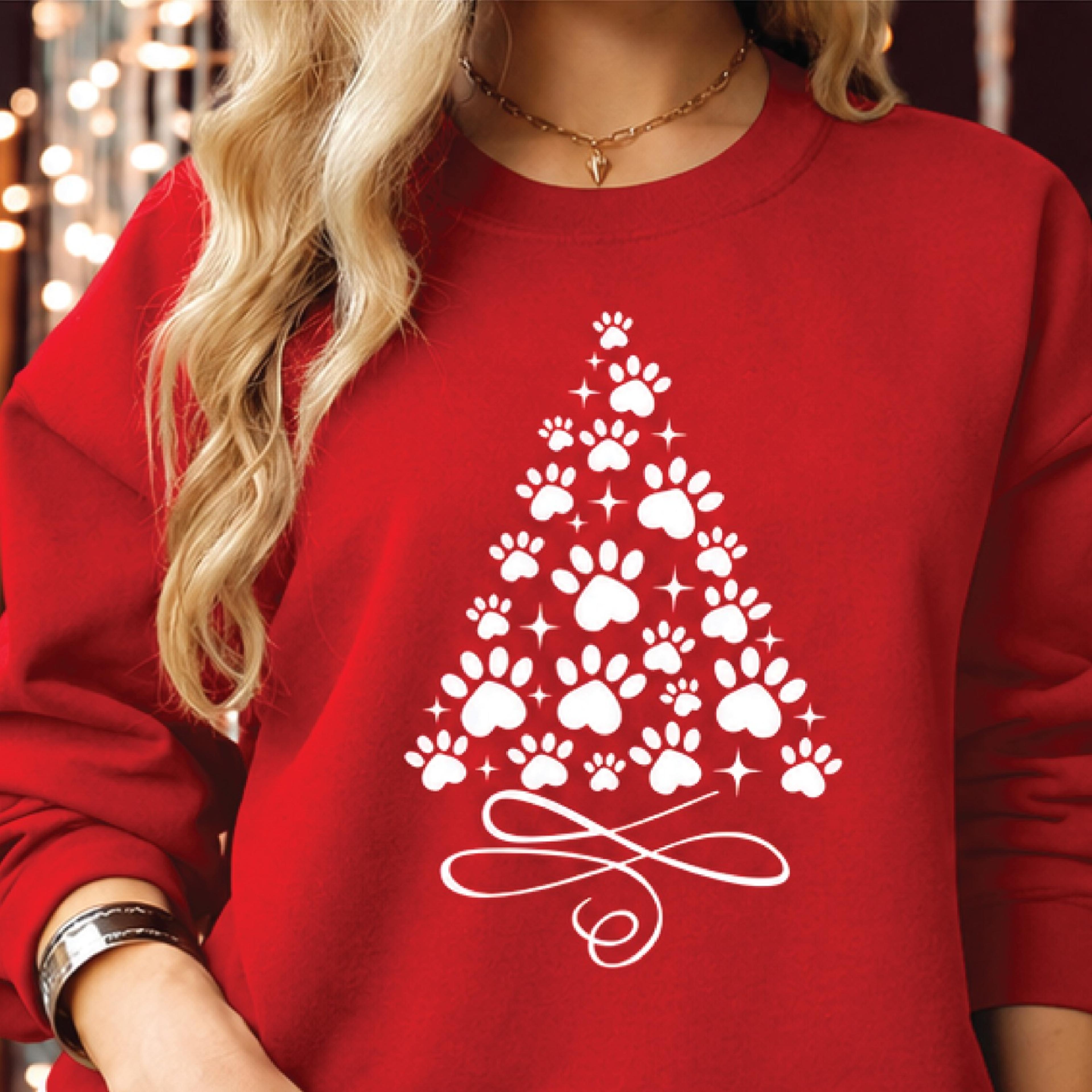paw print christmas tree sweatshirt, cute dog cat lover holiday gift, pet mom christmas graphic, unisex festive pullover