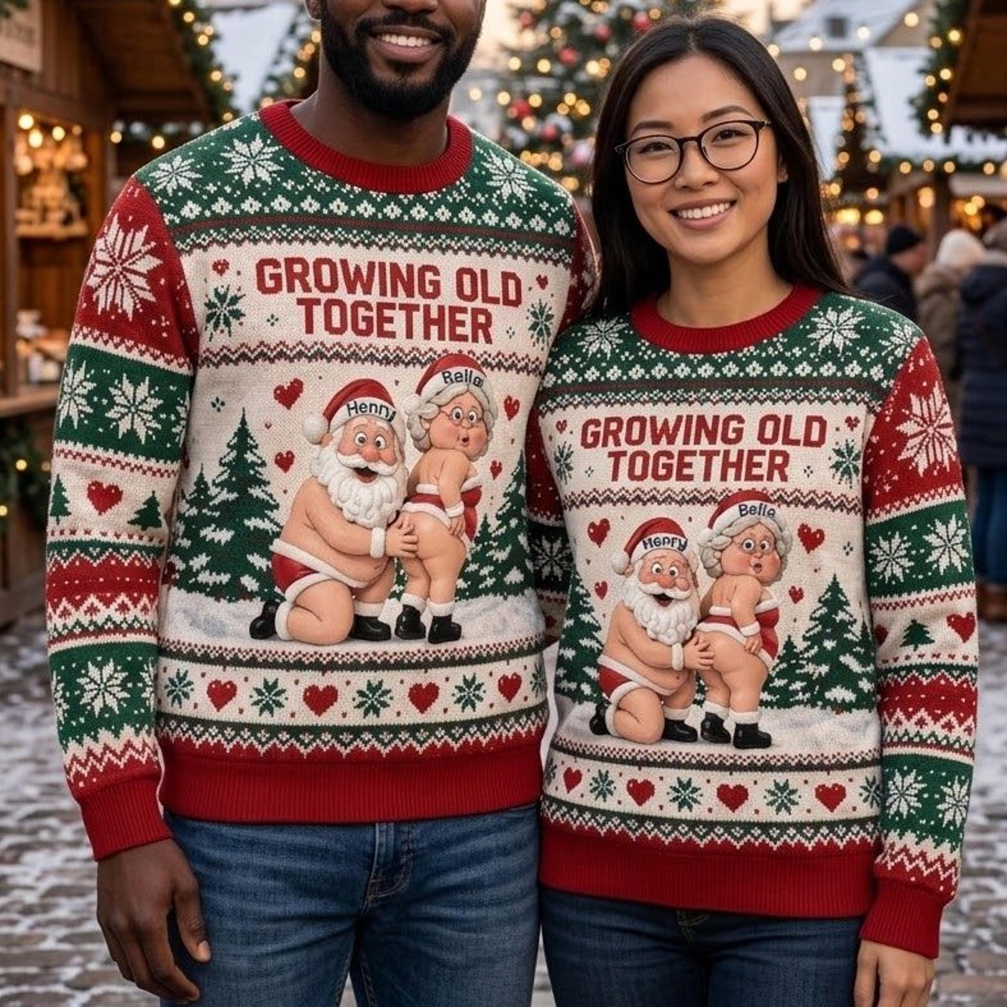 growing old together christmas sweatshirt, funny santa couple matching holiday sweatshirts, adult unisex xmas party gift