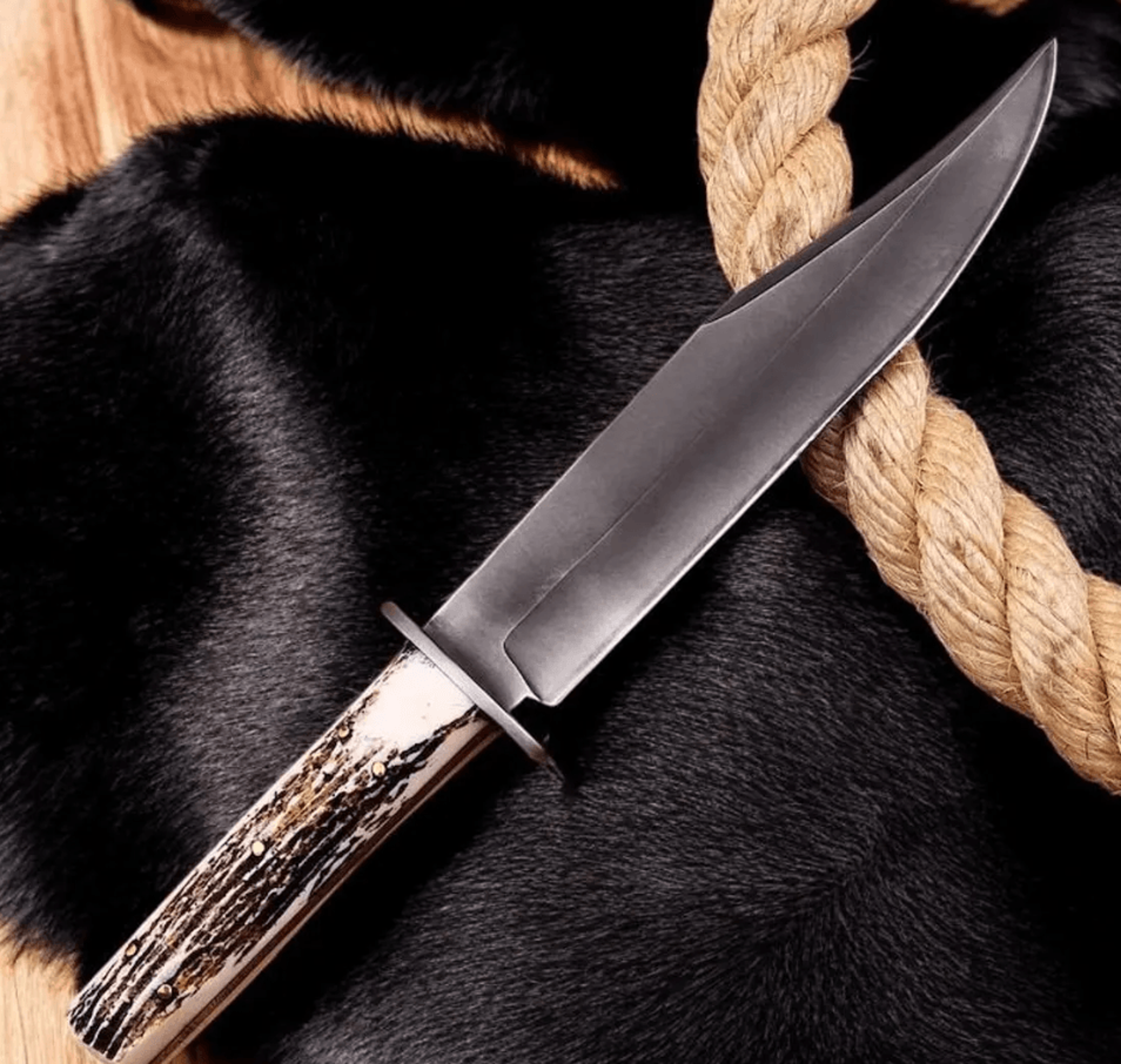 14 forged j2 steel bowie knife | stag horn handle full tang survival knife | leather sheath | hunter gift | husband gift