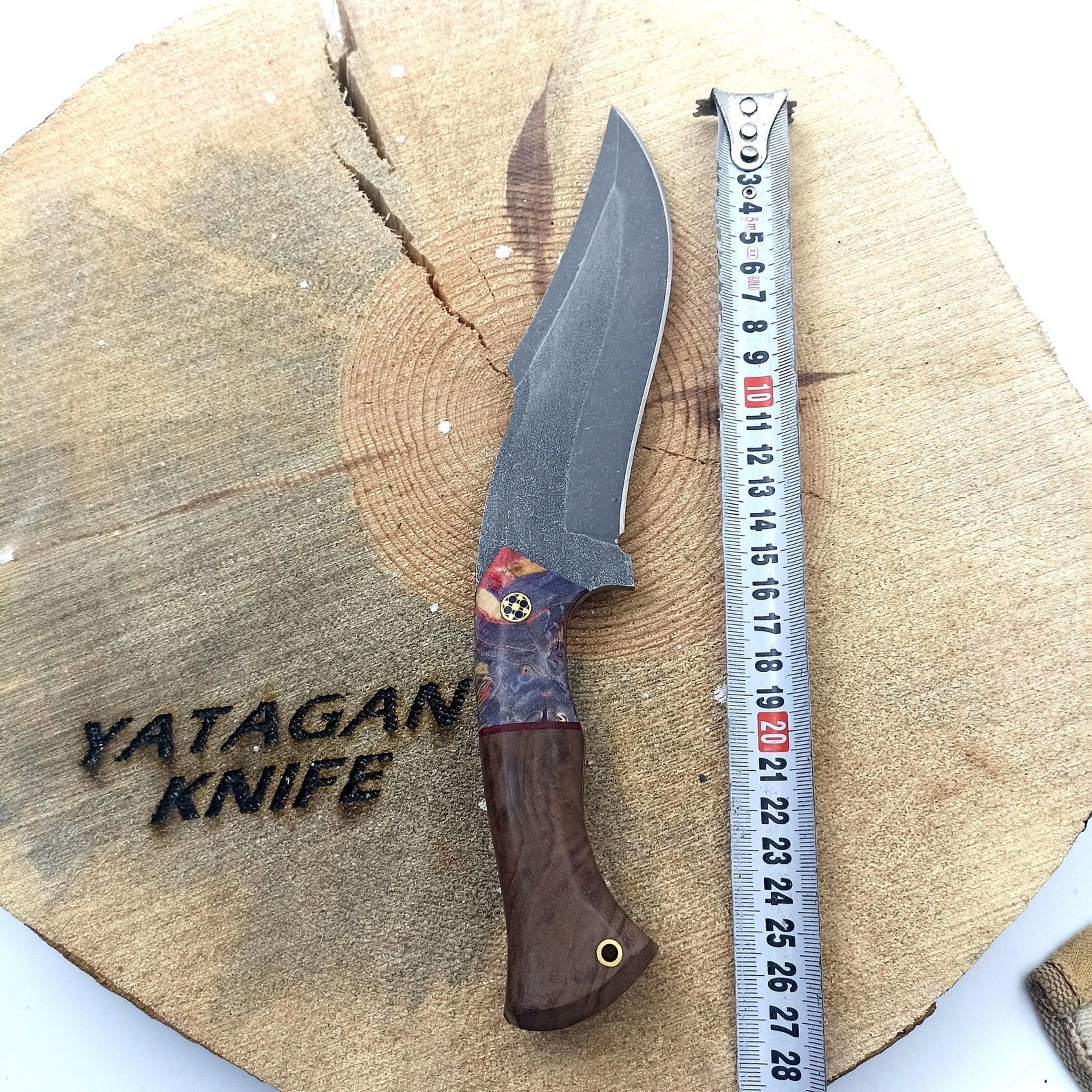 custom engraved hunting knife with green epoxy handle and eagle leather sheath - perfect gift for hunters and collectors