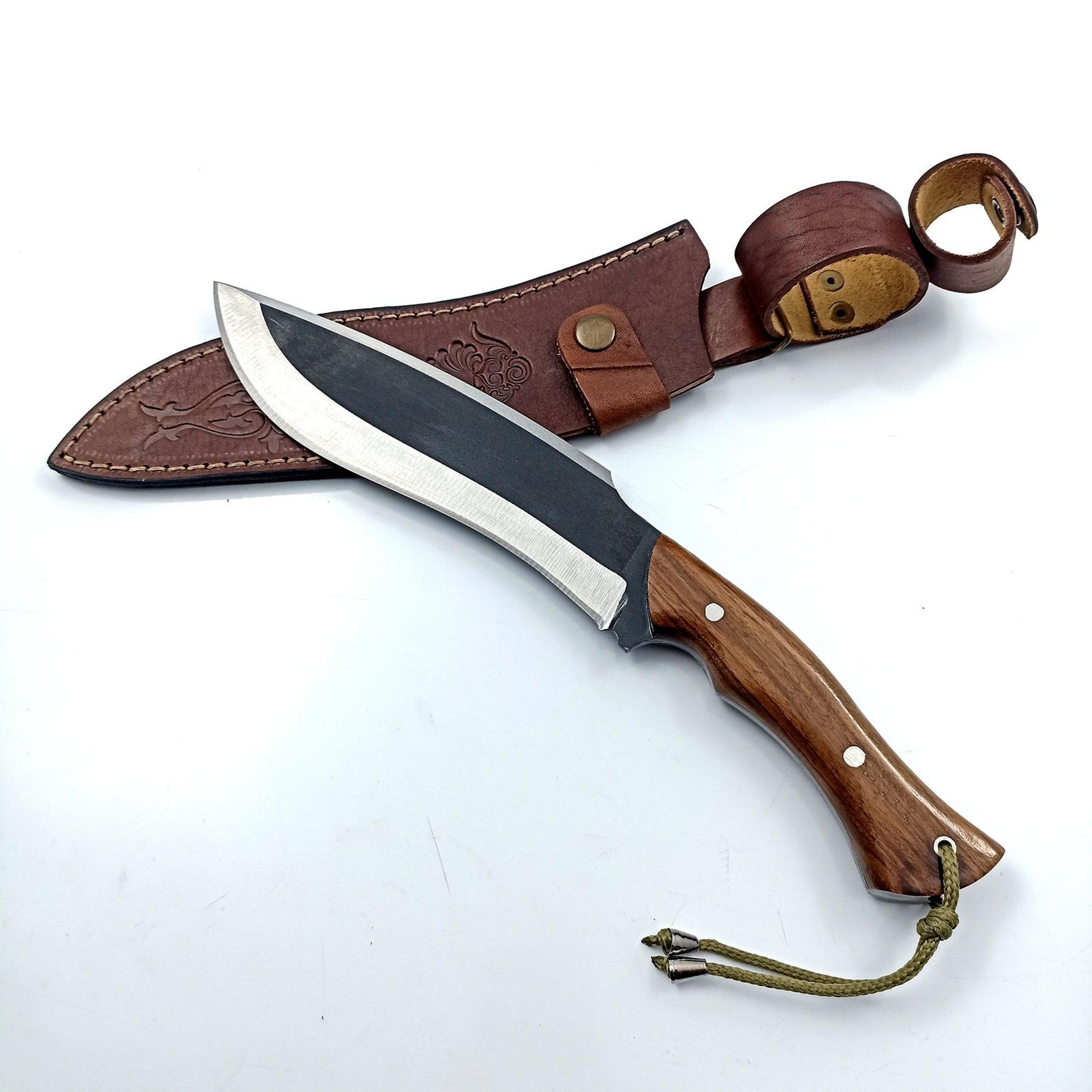 custom engraved survival knife with epoxy walnut handle and leather sheath - personalized gift for outdoor enthusiasts