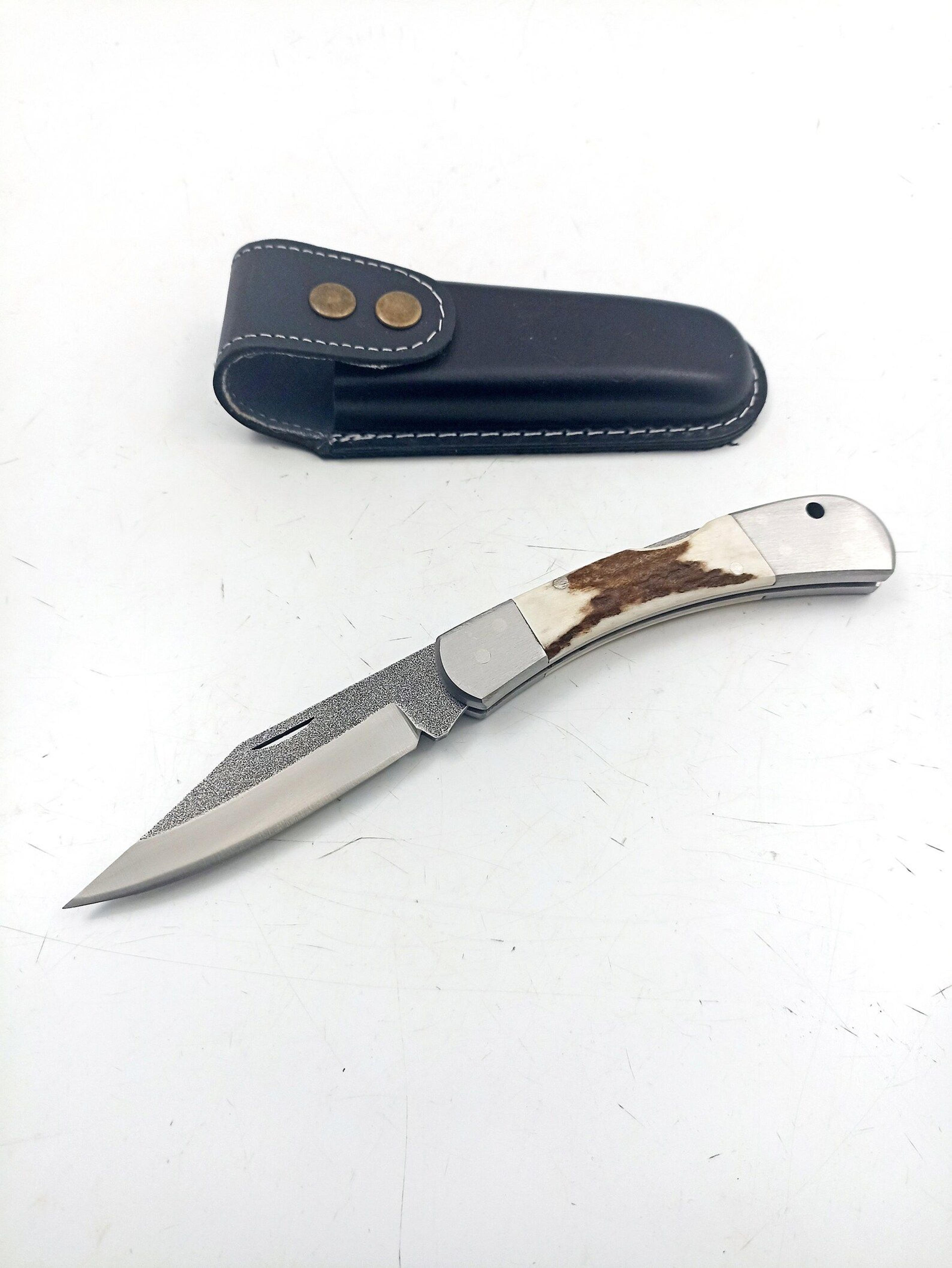 handmade stag antler dagger knife with leather sheath - unique personalized gift for outdoor enthusiasts