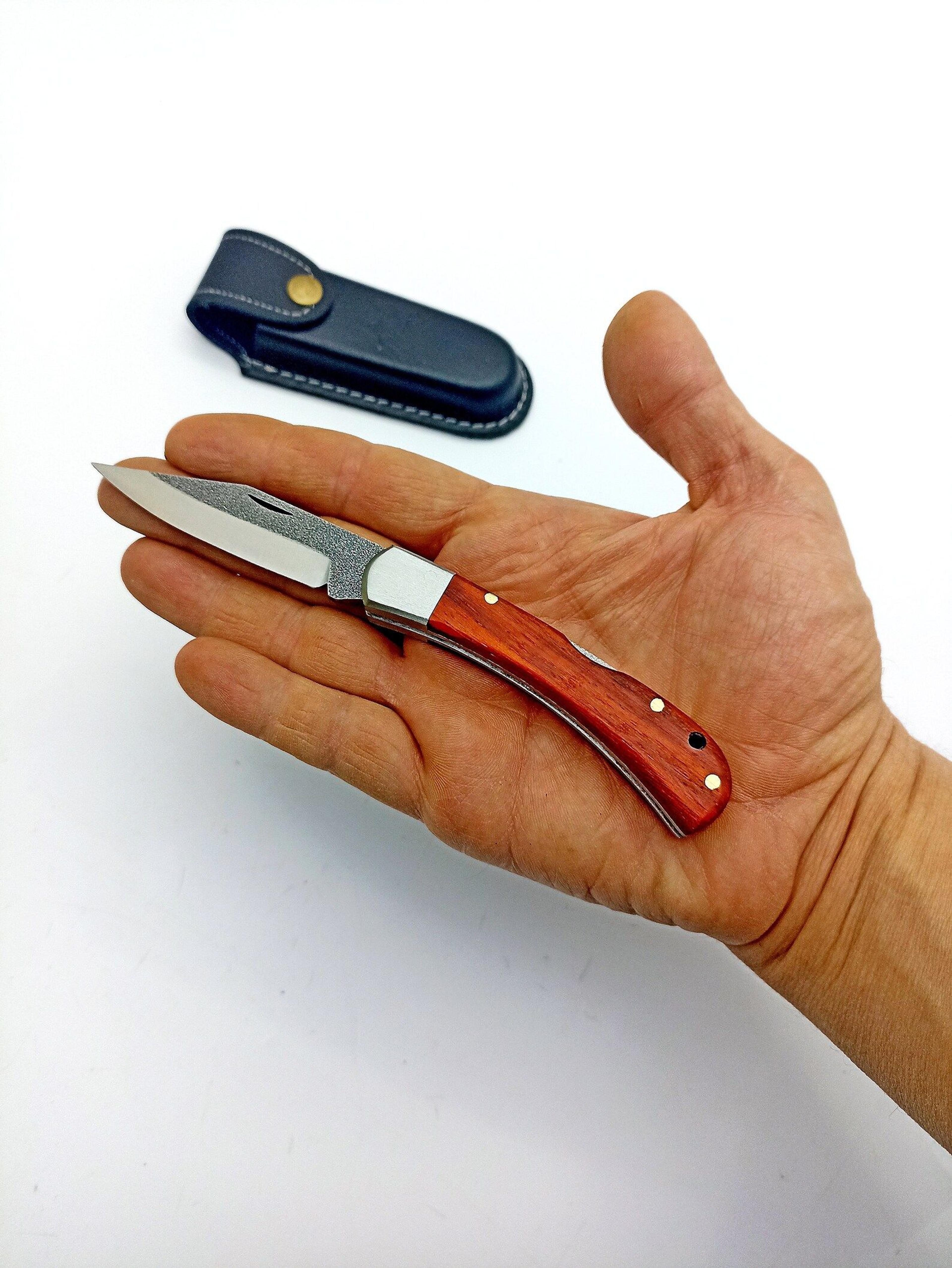 custom engraved folding knife with walnut handle and 4116 stainless steel blade, includes sheath