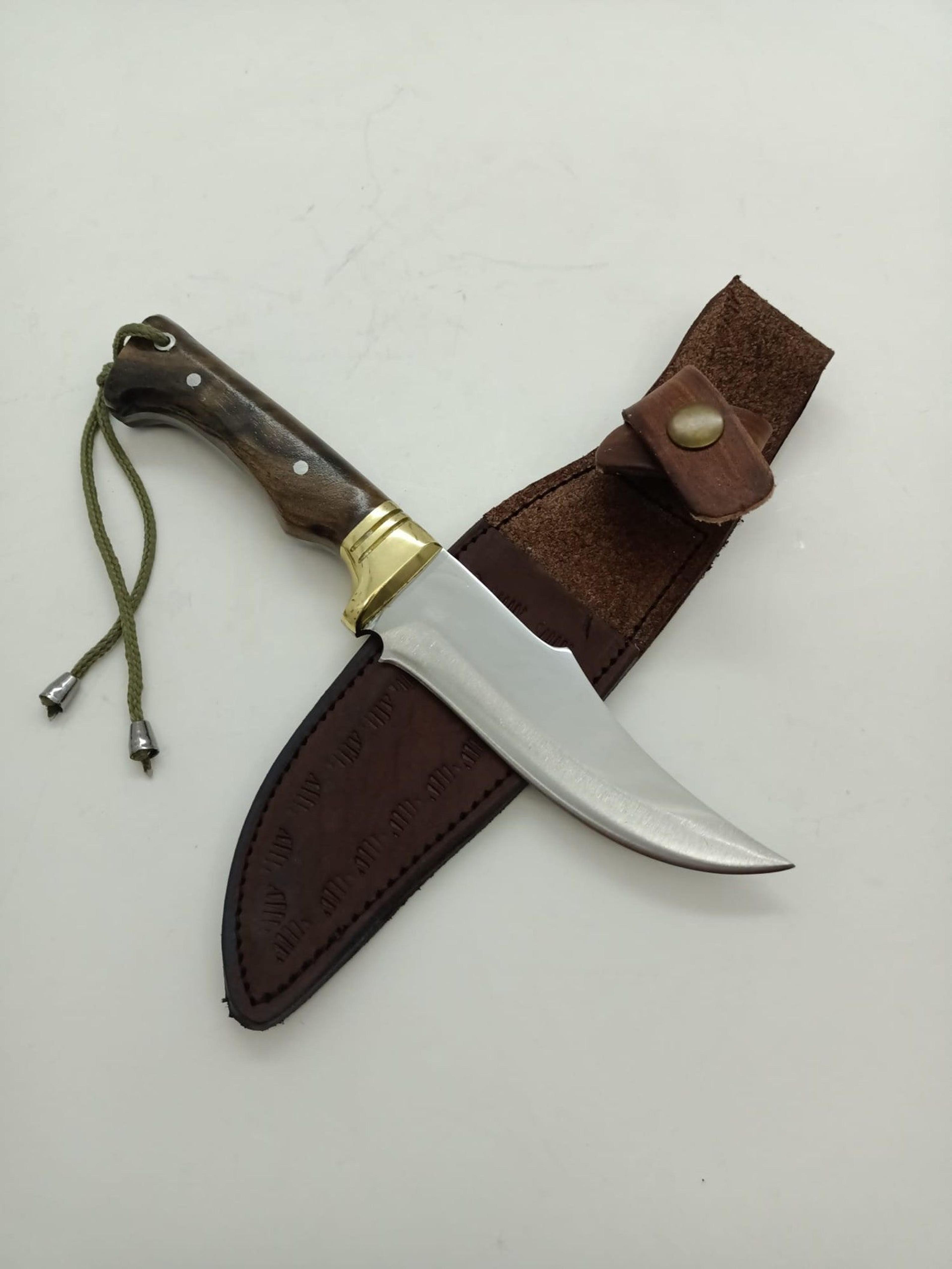 personalized 4116 stainless steel hunting knife walnut wood handle with leather sheath
