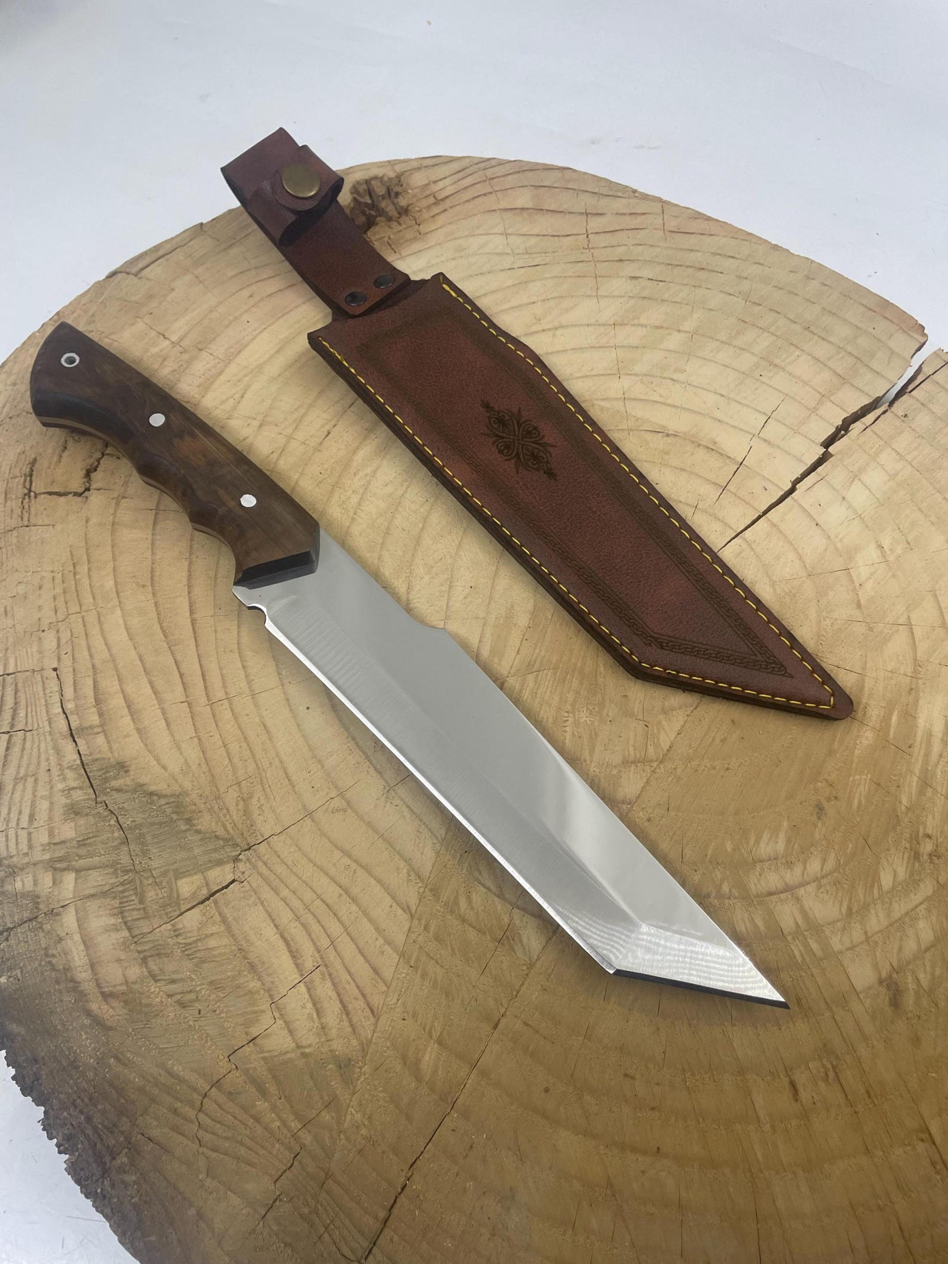 handmade full tang machete knife with leather sheath - bushcraft, camping for outdoor enthusiasts and survivalists