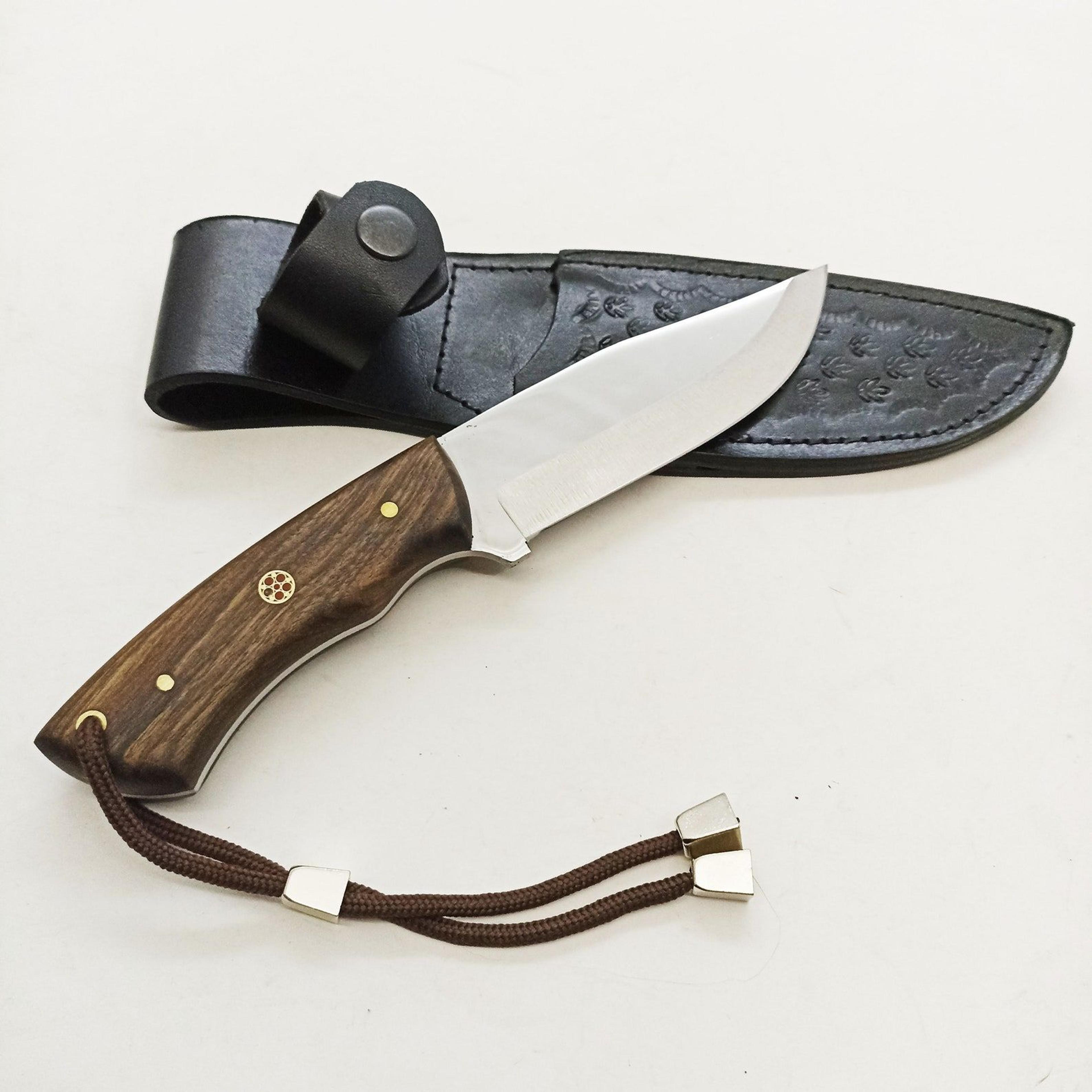 handmade bushcraft hunting knife 4116 stainless steel walnut wood handle with leather sheath