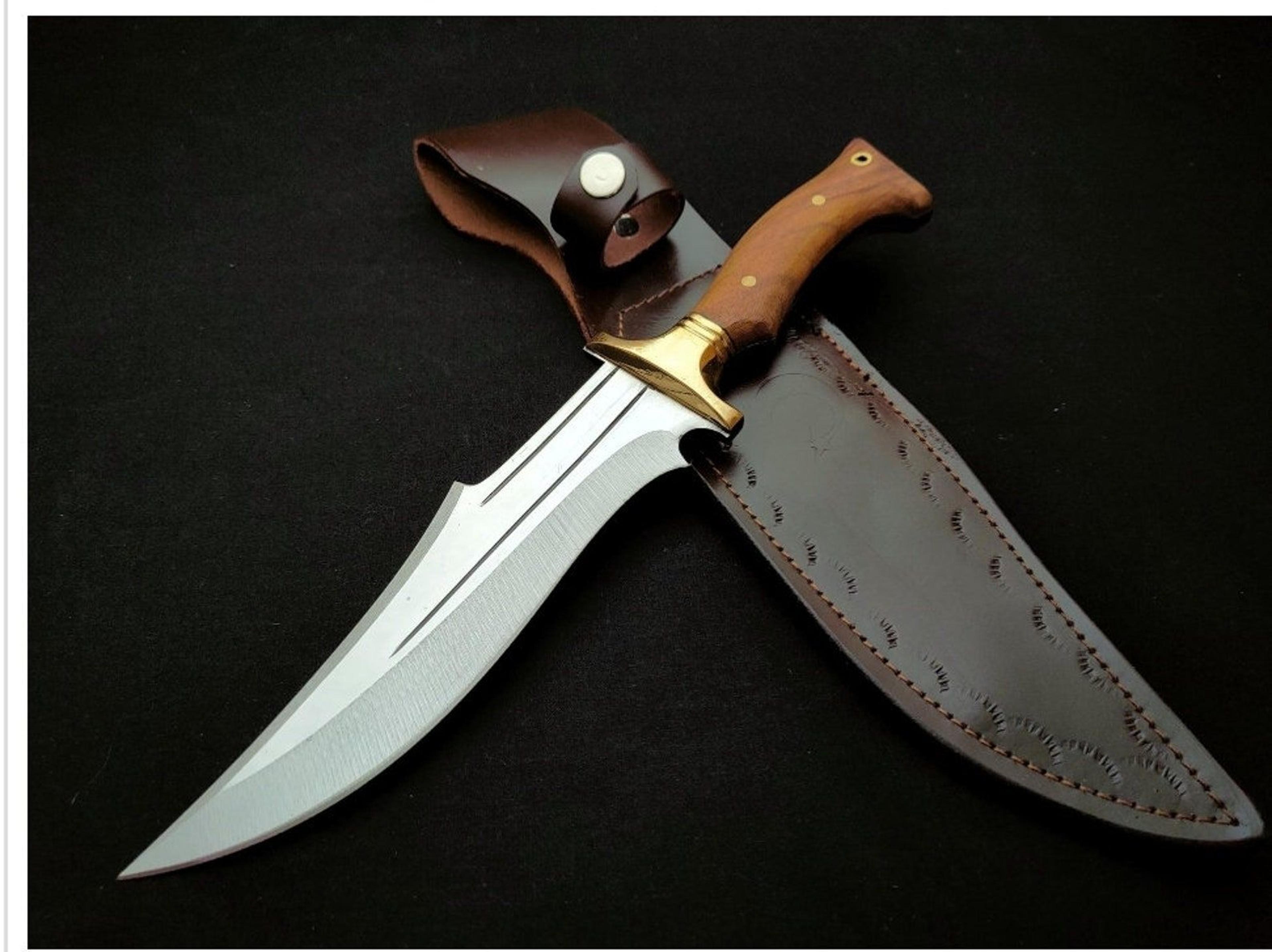 handmade bowie hunting knife 4116 stainless steel walnut wood handle with leather sheath
