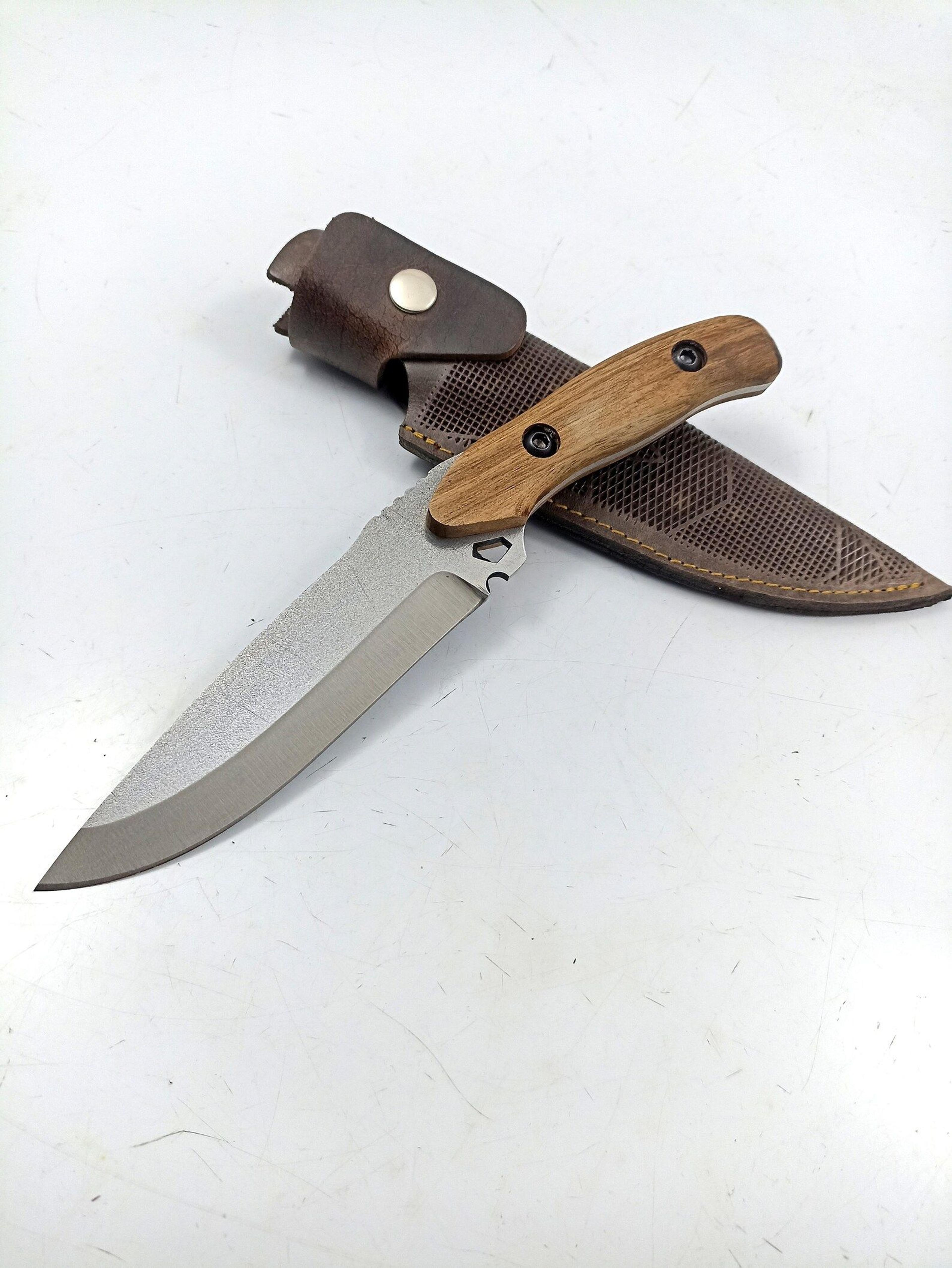 custom engraved fixed blade survival knife with epoxy handle and leather sheath