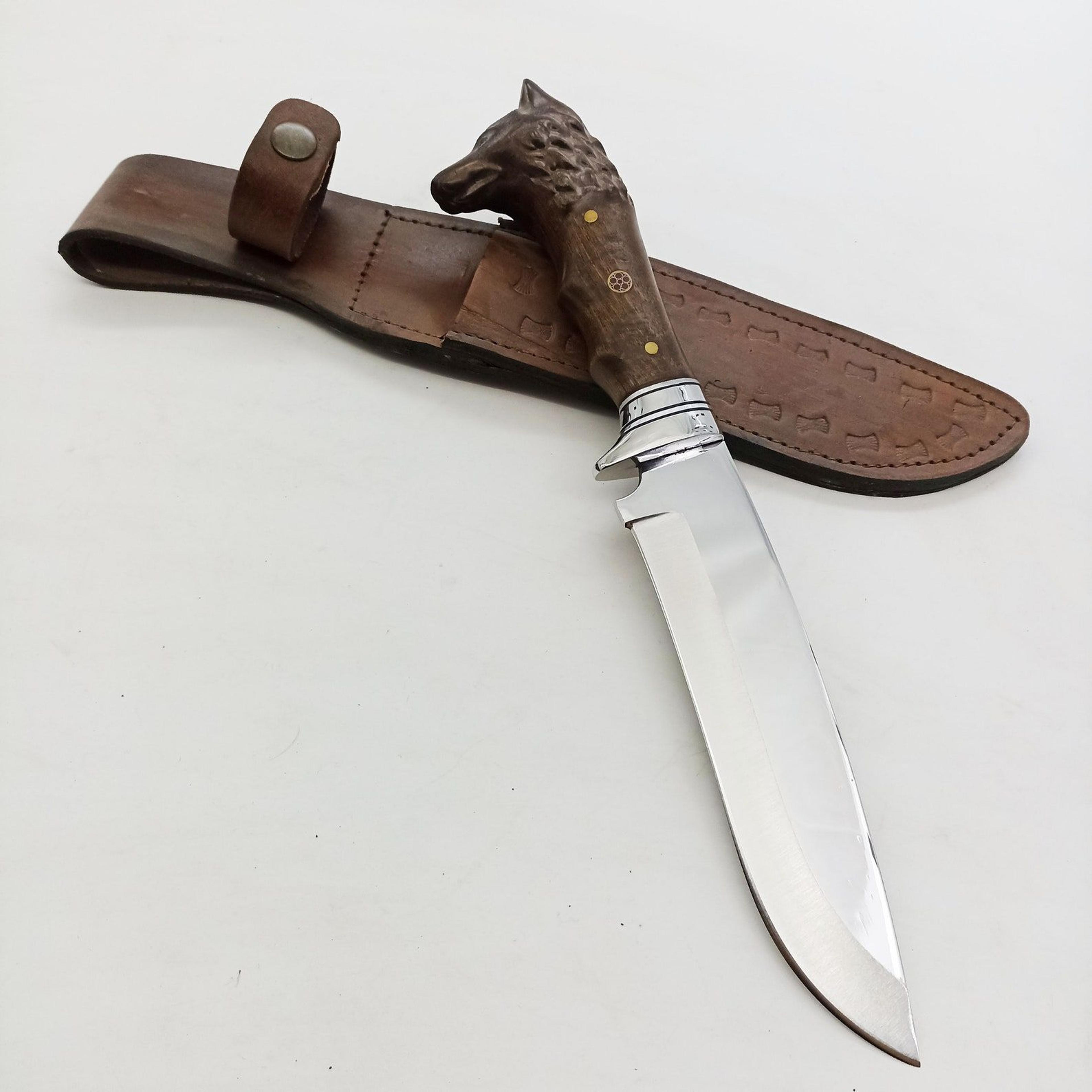 handmade wolf hunting knife with engraved full tang bowie design made from quality 4116 german stainless steel